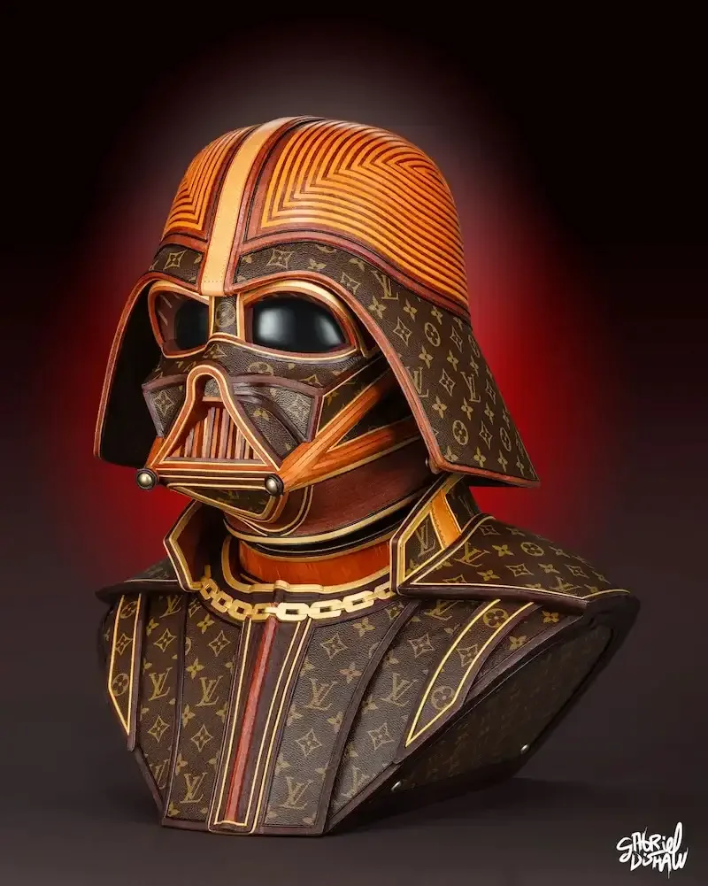 Louis Vuitton Darth Vader upcycled luxury sculpture by Gabriel Dishaw — Star Wars pop culture art