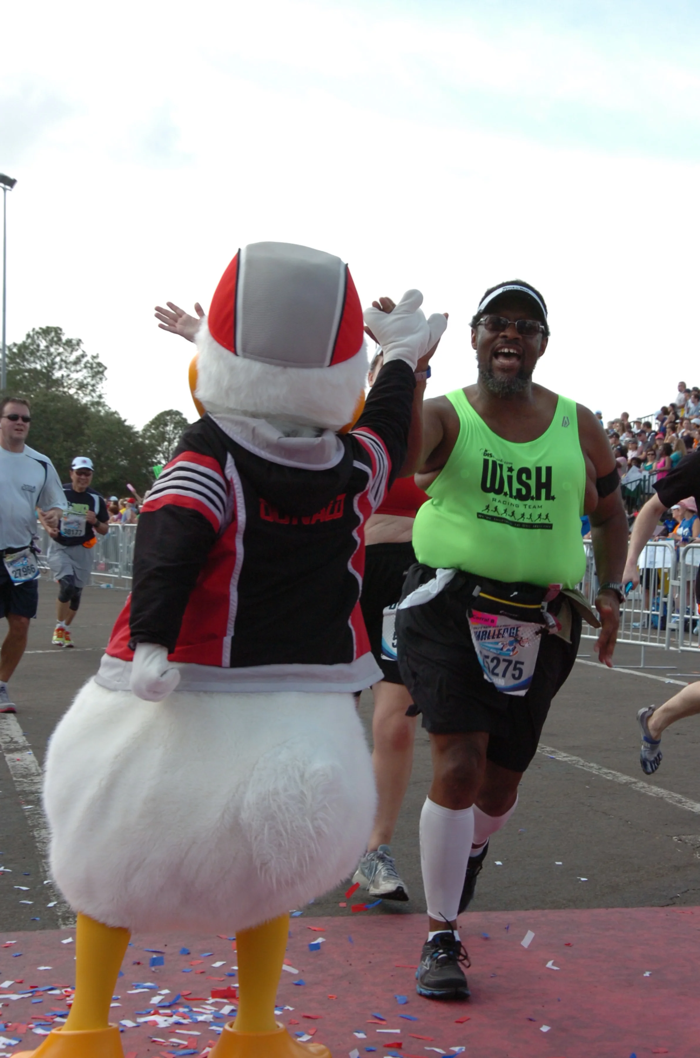 Hi-Fives with Donald at the Full Marathon Finish Line!