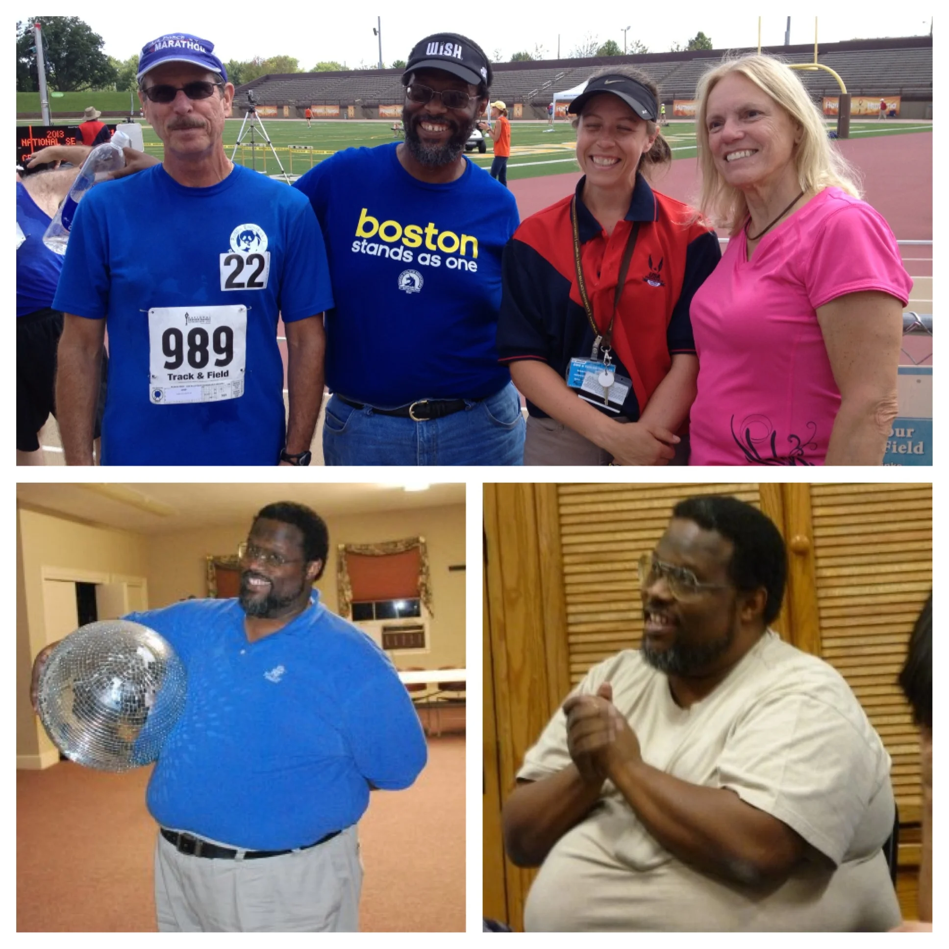 That's me in the top frame taken in July 2013 at the National Senior Games. The guy in the two bottom frames is also 'me' in 2009