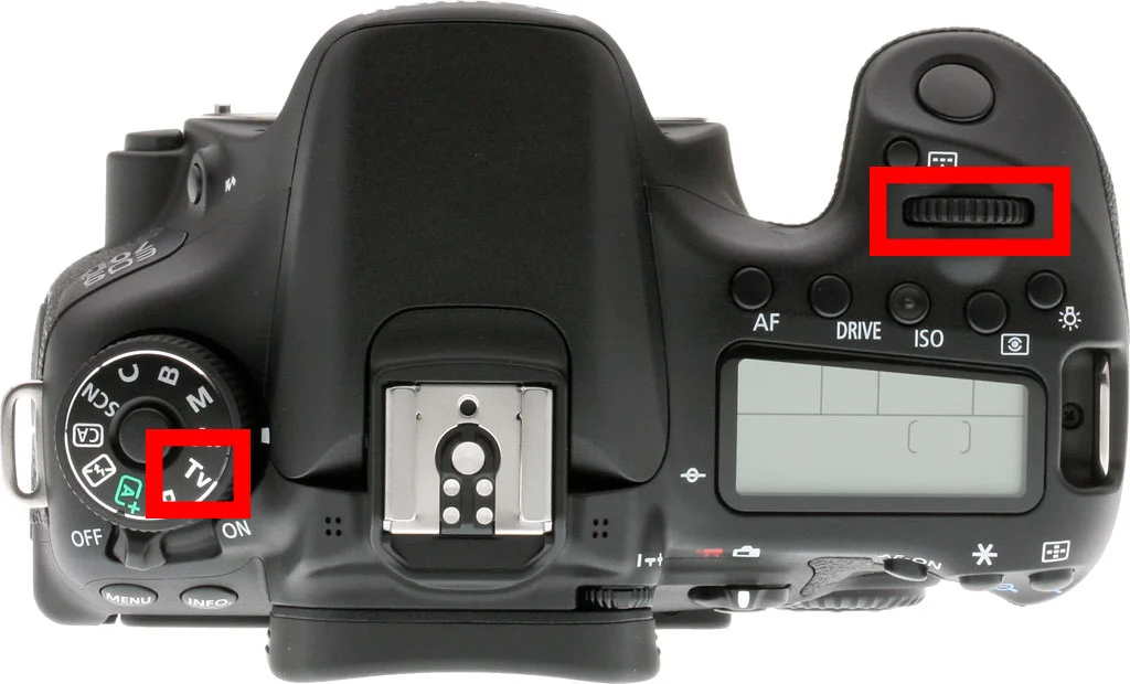 Select TV mode on the left, and use the knob on the right to change the shutter speed.