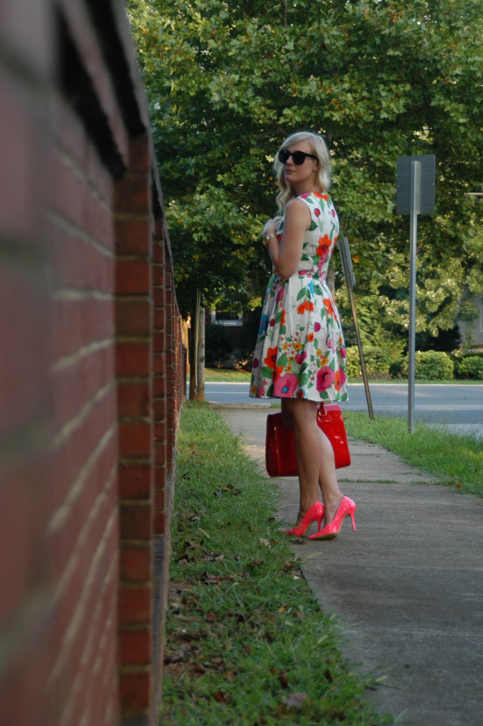 Dress: Handmade (Pattern: Cynthia Rowley #1873) | Shoes: ShoeDazzle | Purse: V&D (Europe) | Jewelry: H&M, Walmart | Glasses: Forever21