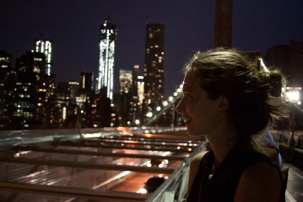 NYC, Brooklyn Bridge, portrait, street photography, Freedom Tower, skyline, night