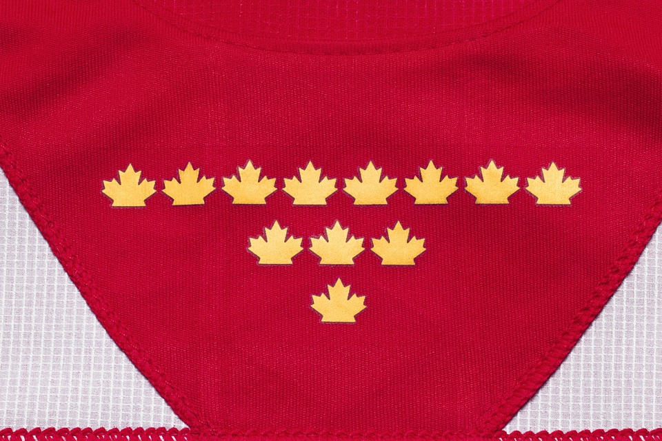  Inside the collar — just behind the fake laces — are a dozen gold maple leaves, representing the gold medals that have been won by the country's Olympic and Paralympic teams. 