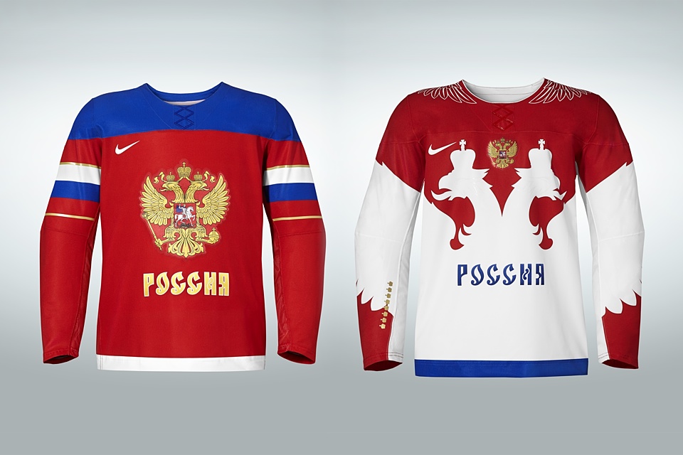  Russia's dark and light jerseys look so different and yet so similar. 