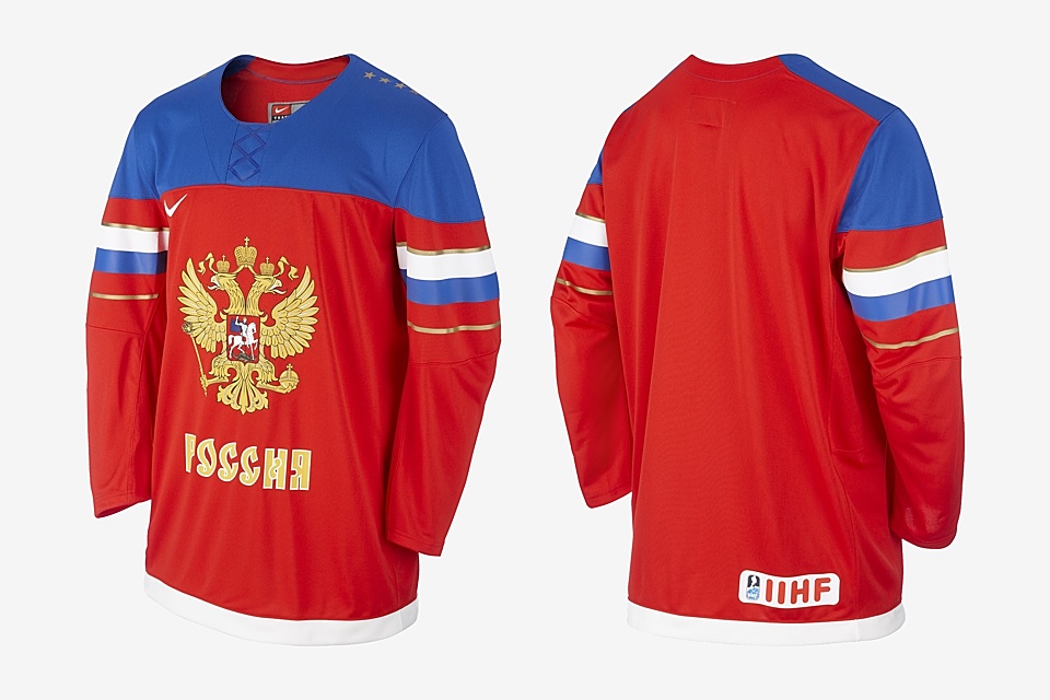  The retail version of the jersey includes the IIHF logo. Strange how the blue field doesn't wrap around the back though. 