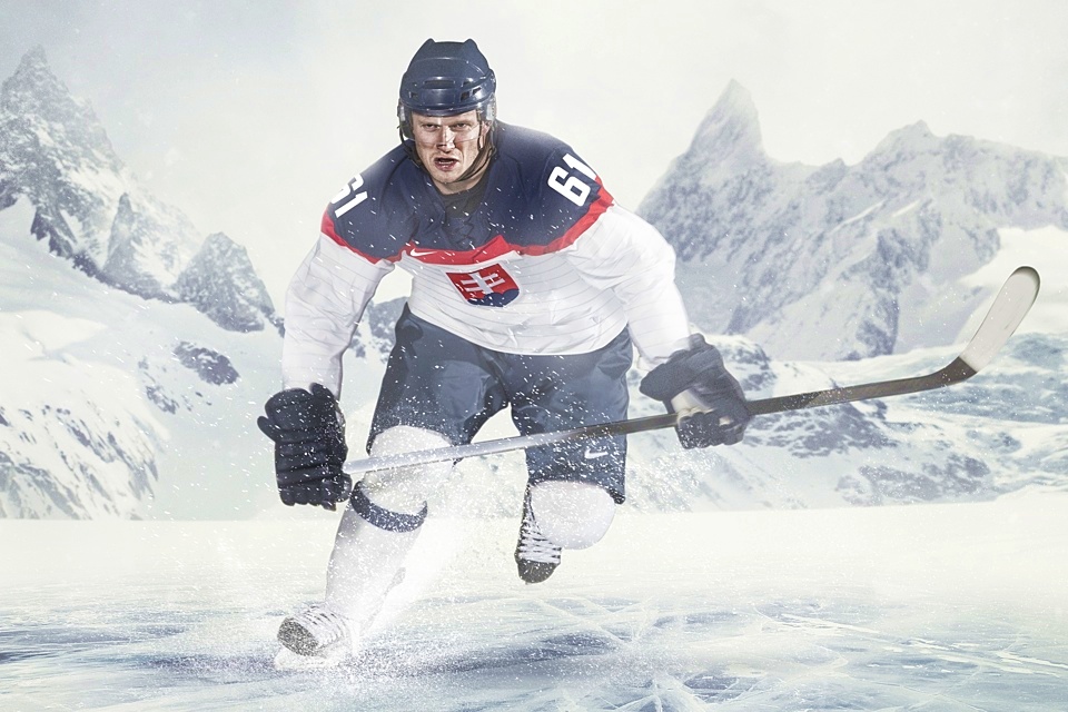  Milan Bartovic, of the Men's Slovakian National Ice Hockey Team, modeled the new sweater in promotional photos for Nike. 