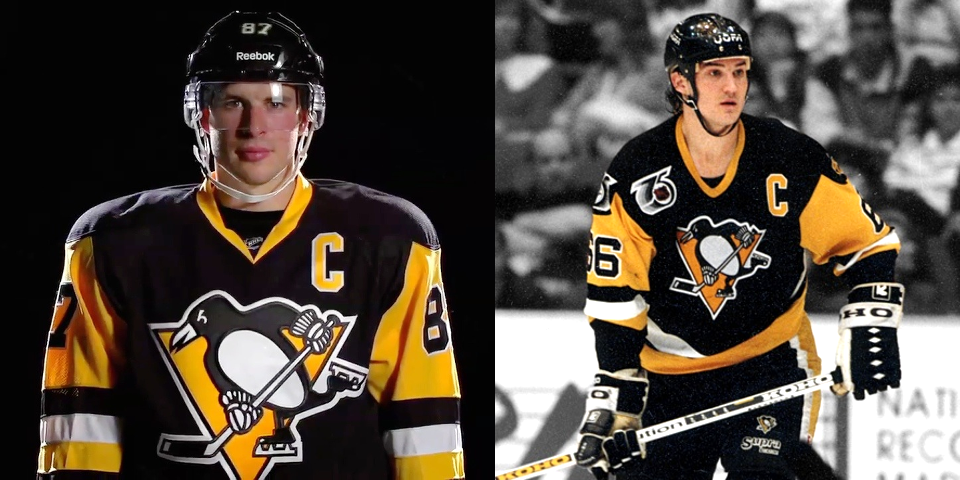  Side-by-side comparison of Sidney Crosby (2014) and Mario Lemieux (1991) 
