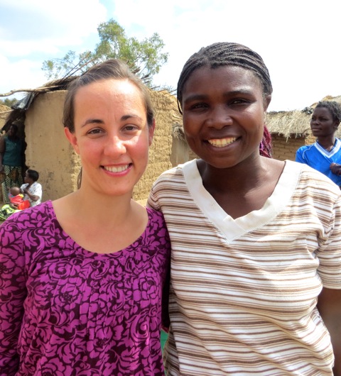 Sara with her friend and Care Worker (also named Sara!) in Mcheneke, Malawi
