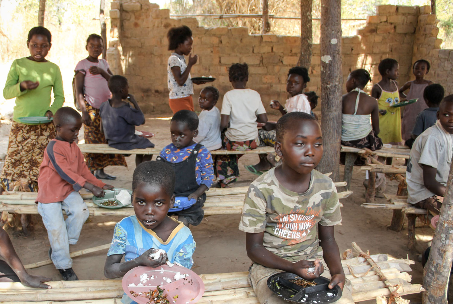  100 of the most vulnerable children in Maposa receive a daily meal, access to education and access to basic health care. 