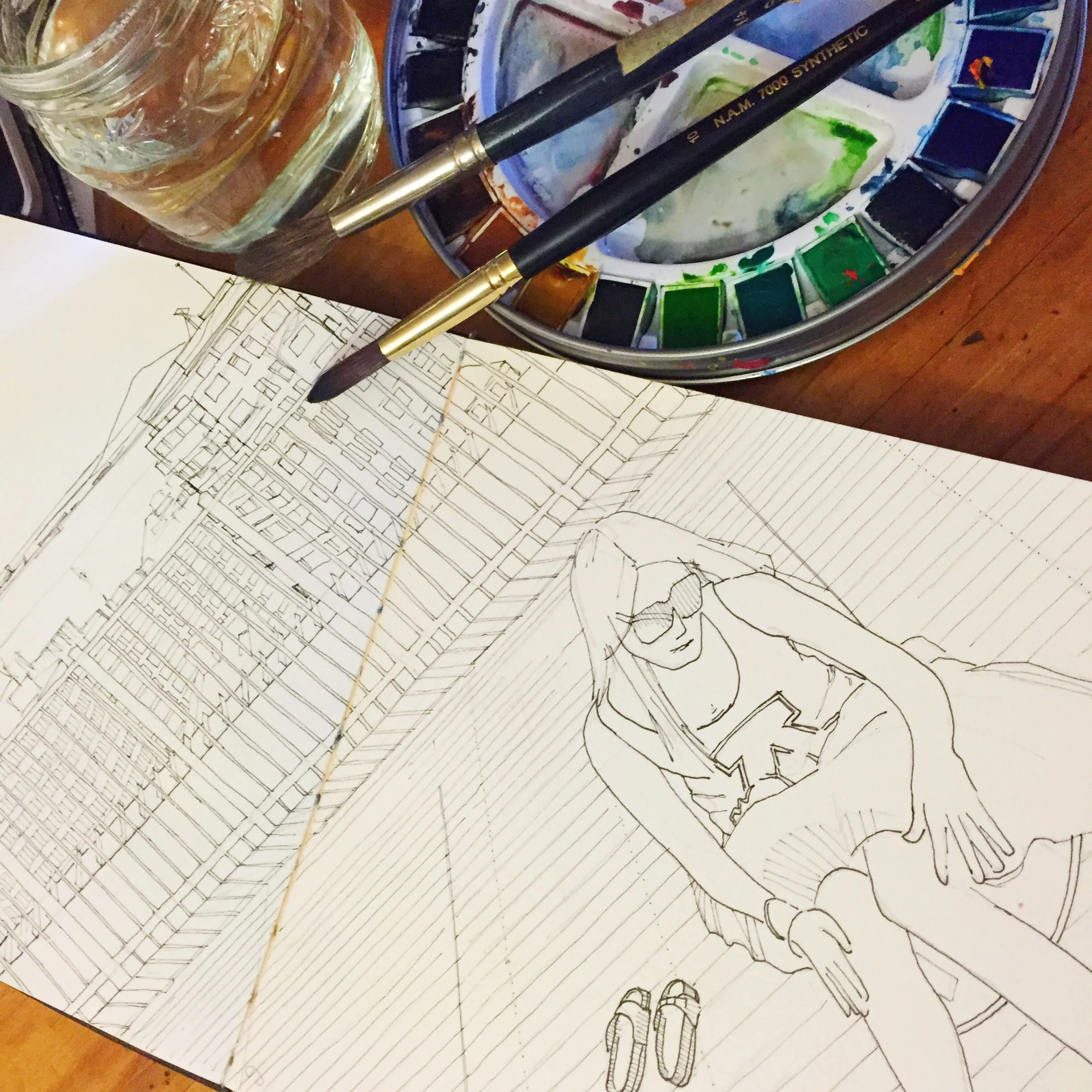 Drawing outline in waterproof ink