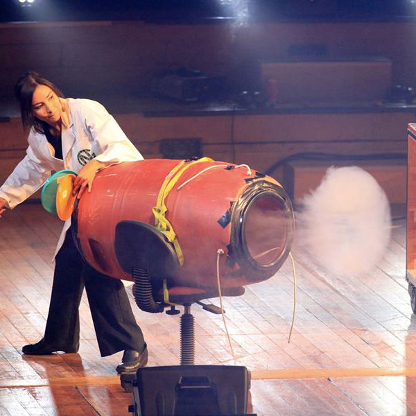 Nanogirl firing her Airzooka - photo from her Facebook page (link below)