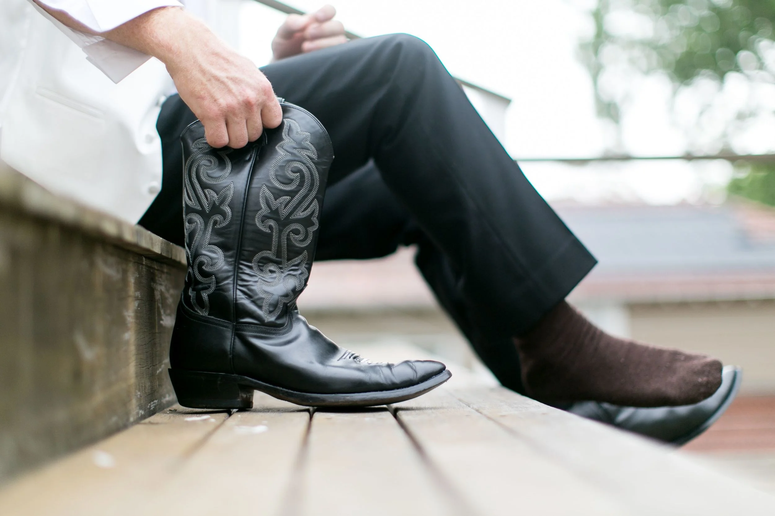 Beth and James wedding Shore Chapel Sydney Cowboy Boots