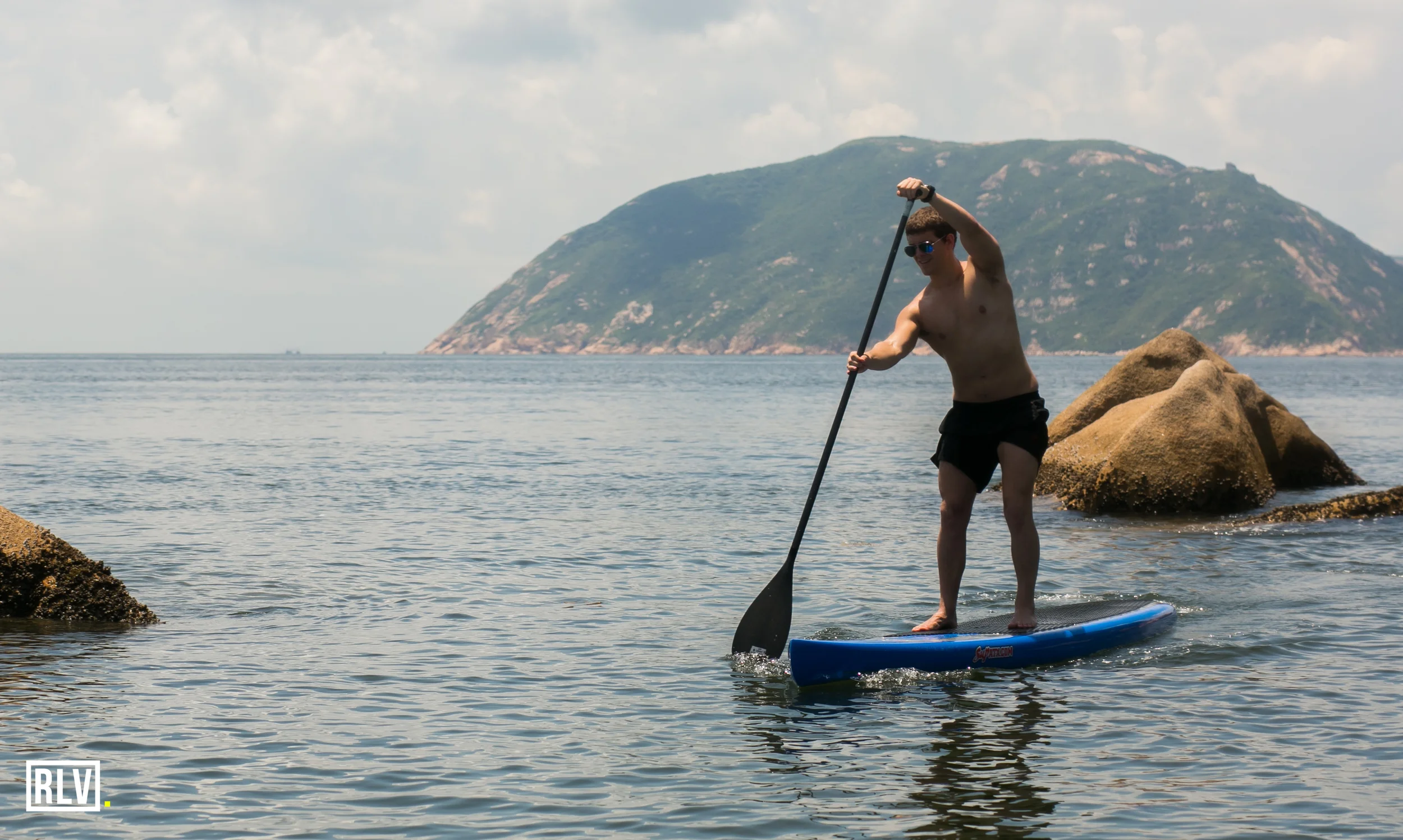 Steve West navigating over some shallow rocks. 