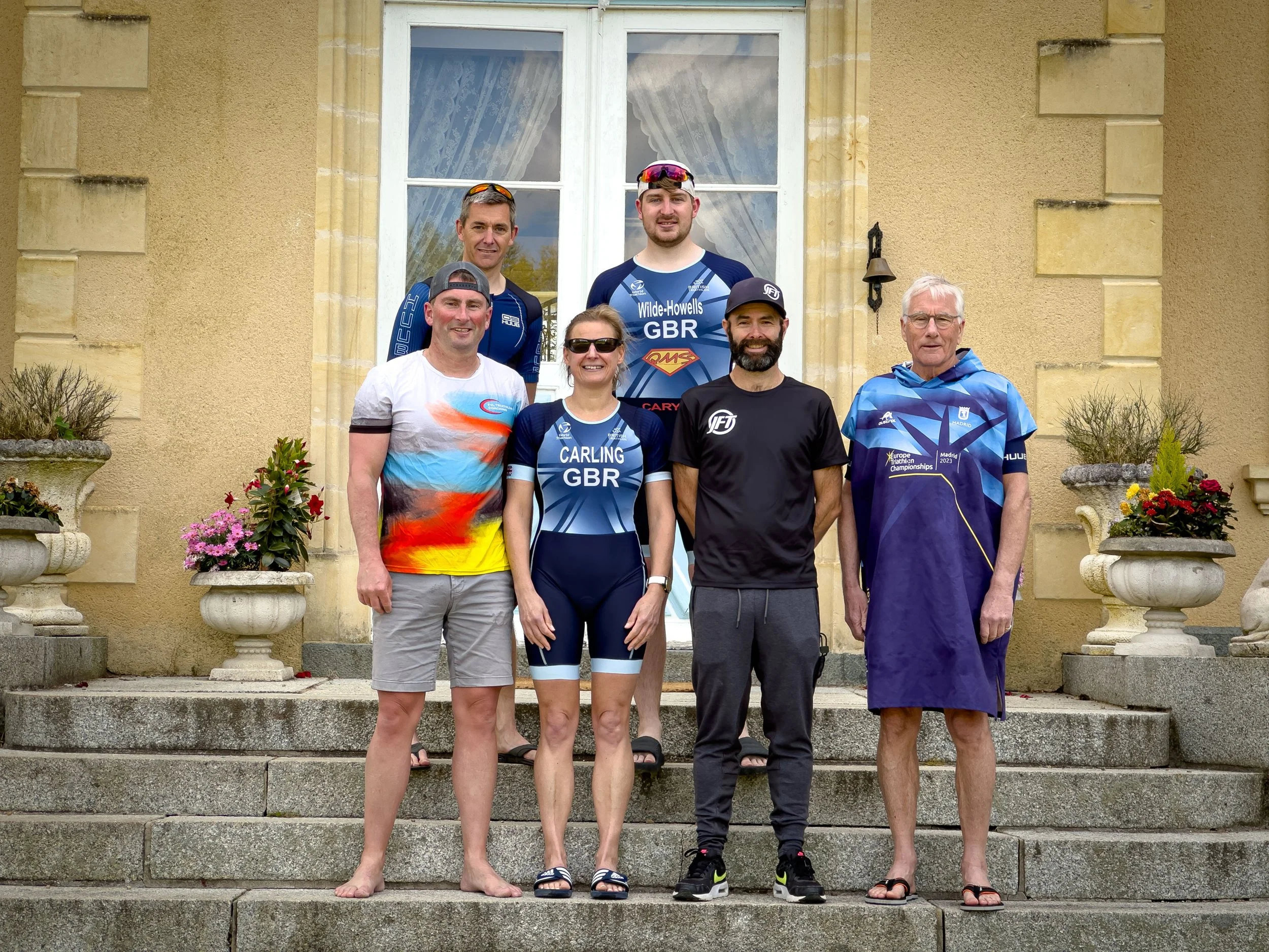 Joel Filliol with GB age-group triathletes at a training camp