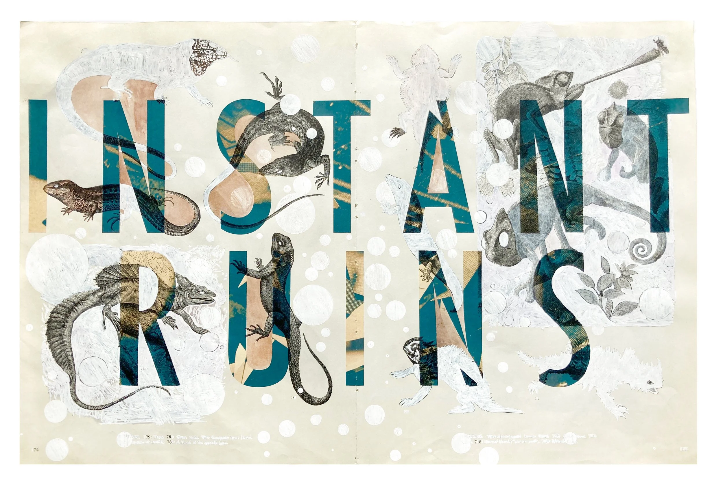 Instant Ruins   |   Inkjet print, ink, watercolor on found paper    |   12 1/4x 18 3/4 in, 31 x 48 cm   |   2021