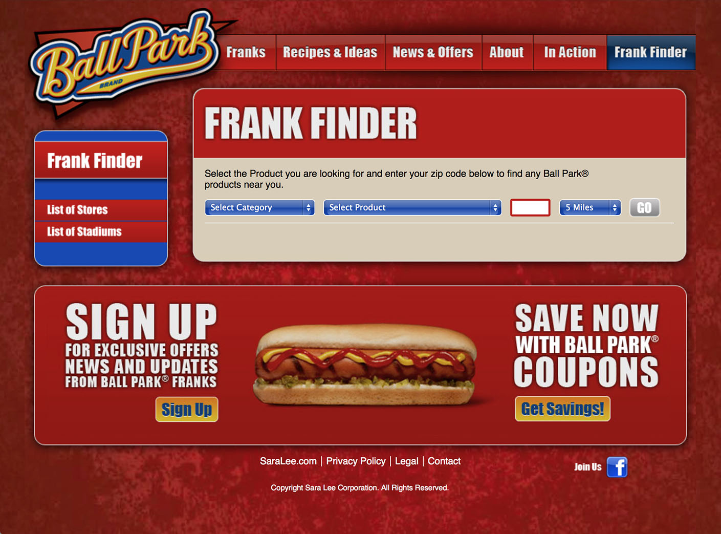 Ball Park: Website – 7 Frank Finder