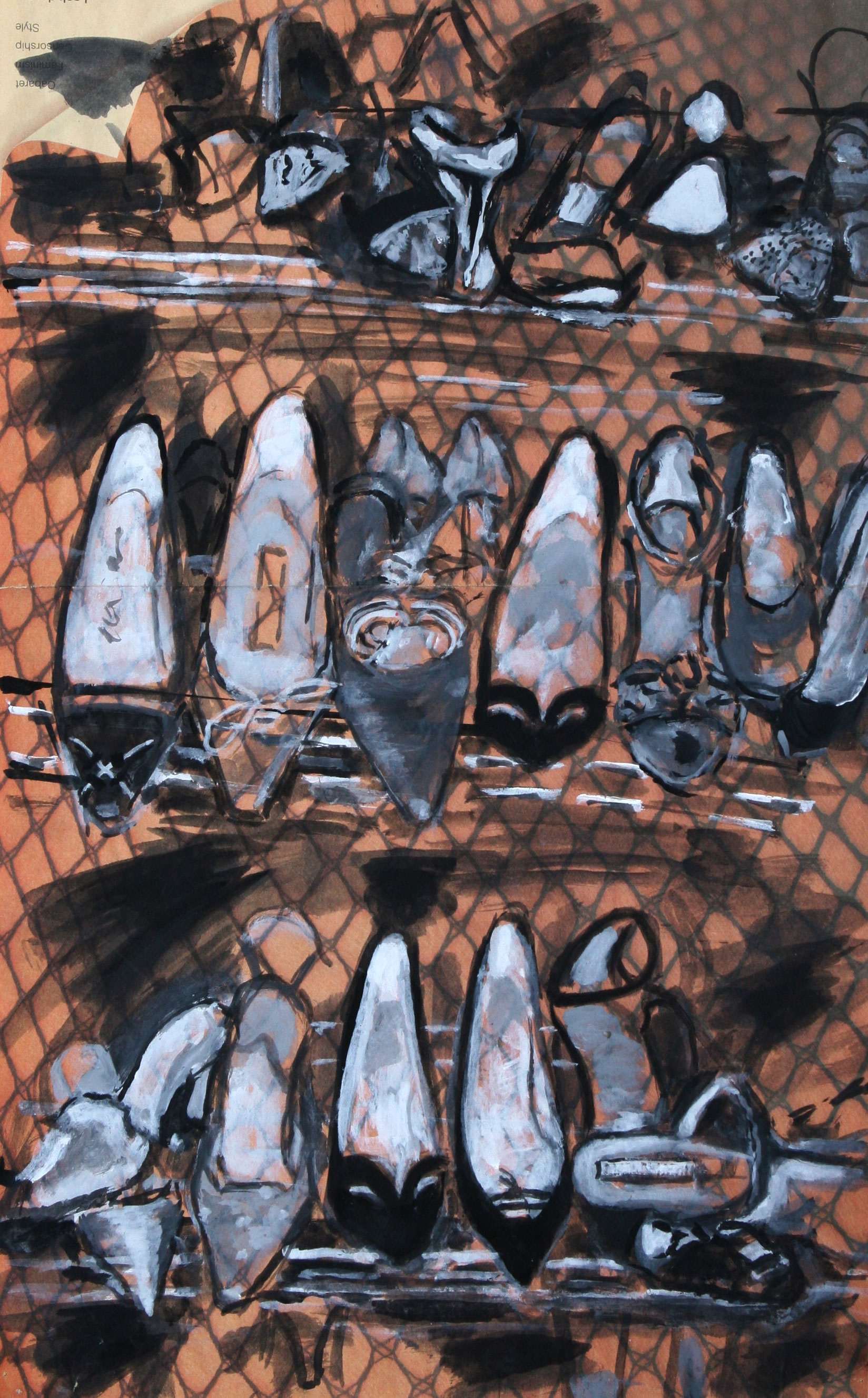 'Sale Rack', acrylic on newspaper, 22 x 13, 2012. Courtesy of the artist. 