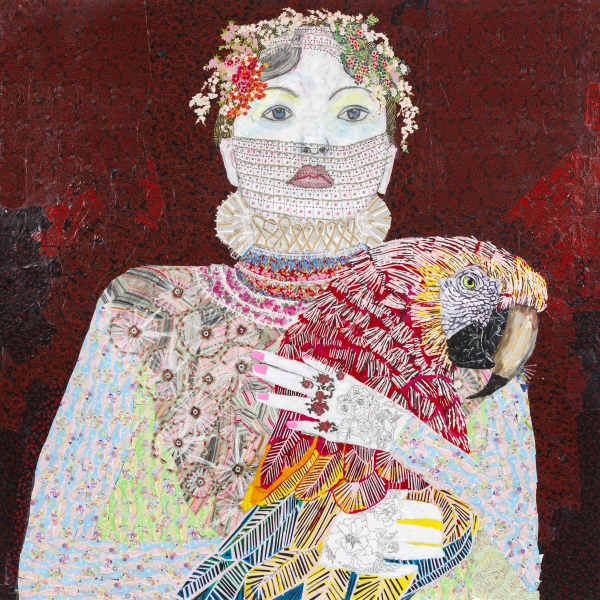 Maria Berrio, The Lovers 1, 2015, mixed media on canvas. Courtesy of Praxis Gallery.