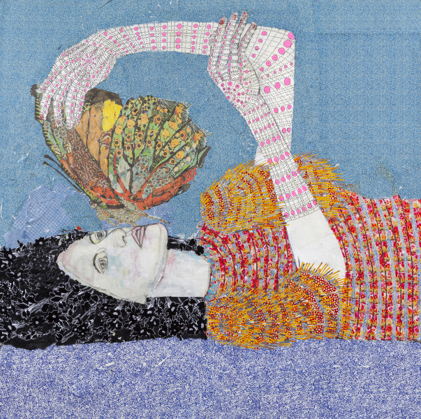 Maria Berrio, The Lovers 3 – The Kiss of the Butterfly, 2015, mixed media on canvas. Courtesy of Praxis Gallery.