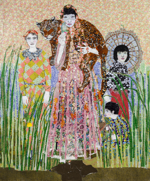 Maria Berrio, Born Again, 2015, mixed media on canvas. Courtesy of Praxis Gallery.