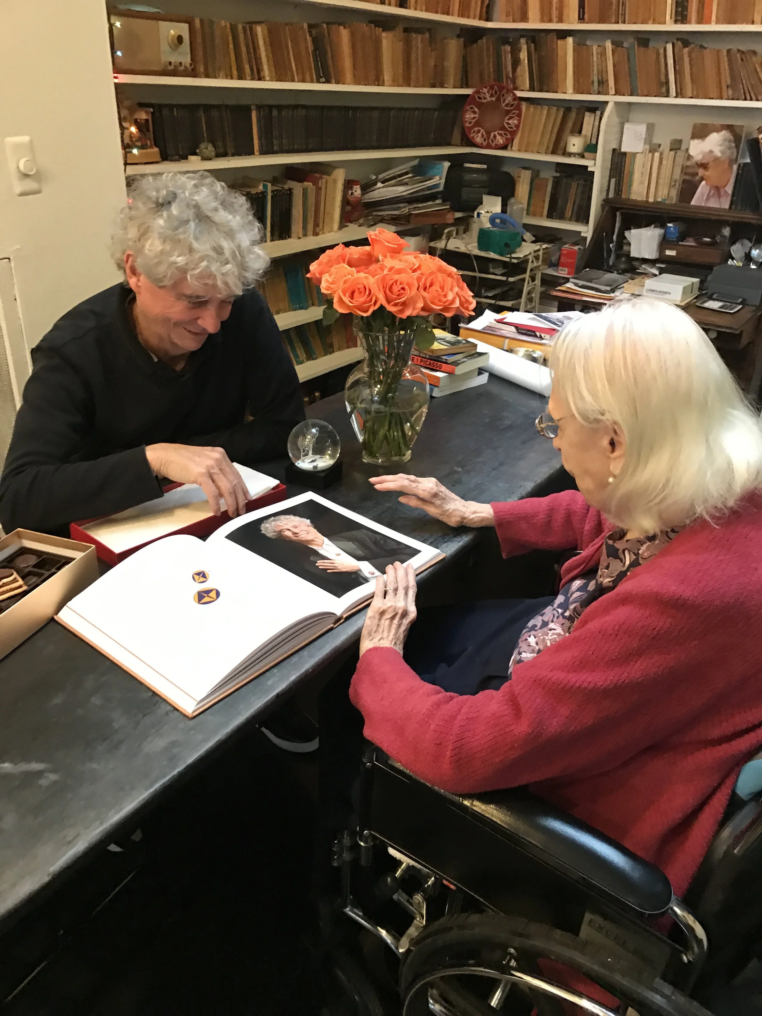 The artist with Tony Bechara, who also appears in Burés' book, wearing custom cufflinks designed by Herrera.