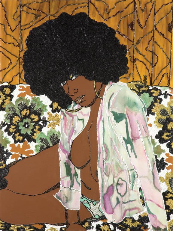 Mickalene Thomas, Whatever You Want, 2004; Acrylic, rhinestone, and enamel on panel, 48 x 36 in. 