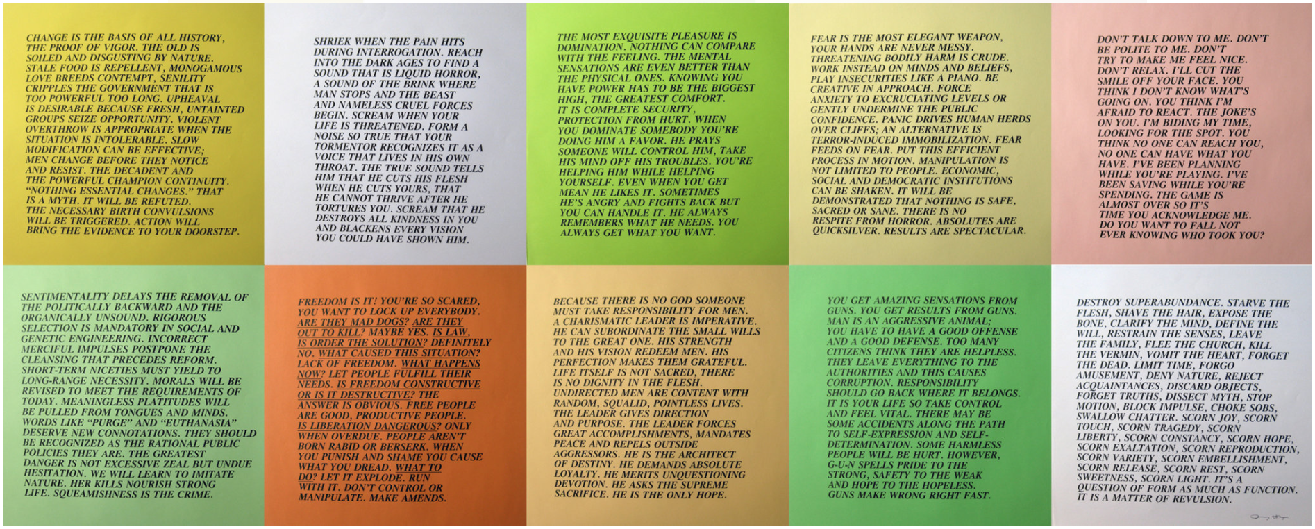 Some of Jenny Holzer’s Inflammatory Essays. Credit: Alden Projects.