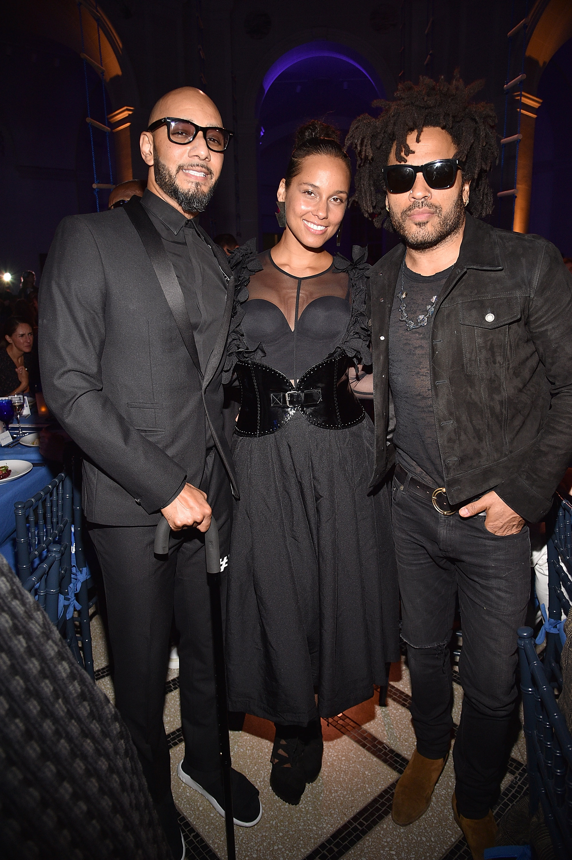Swizz Beatz, Alicia Keys and Lenny Kravitz (Photo by Kevin Mazur/Getty Images for the Brooklyn Museum)