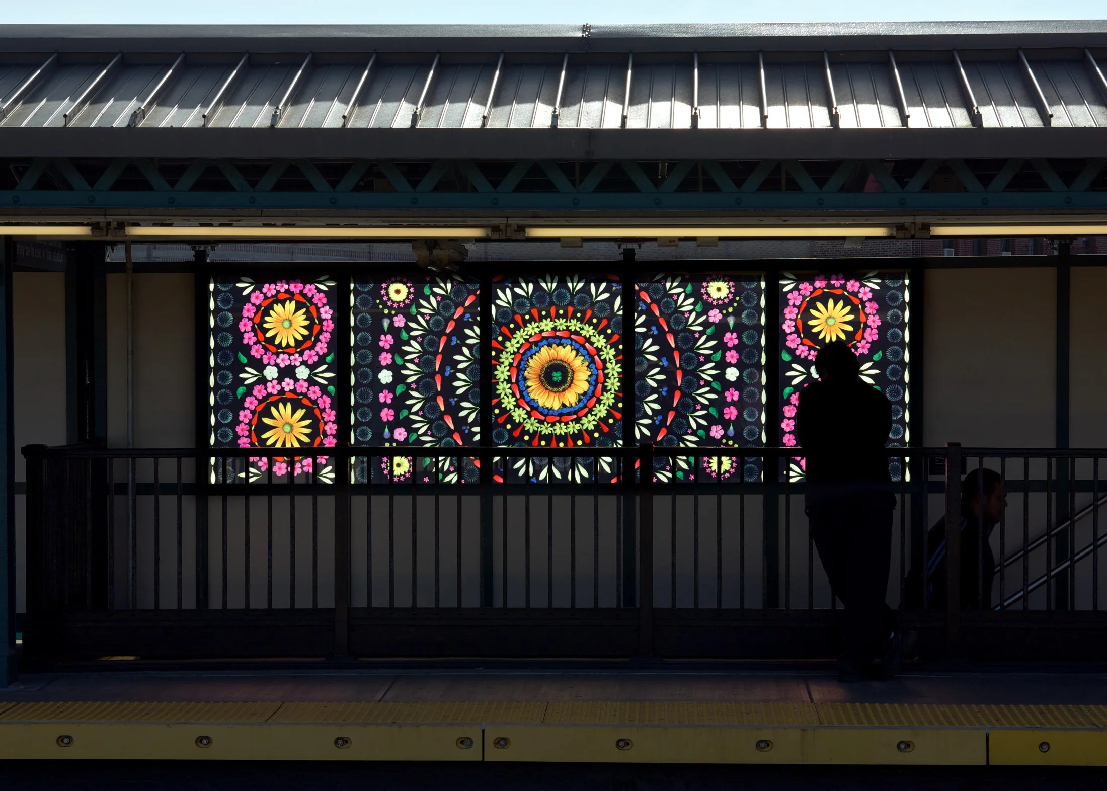 'Hibiscus', NYC MTA Arts for Transit, Fort Hamilton Parkway Station, D Line, Portia Munson. Photo by Susan Alzner.
