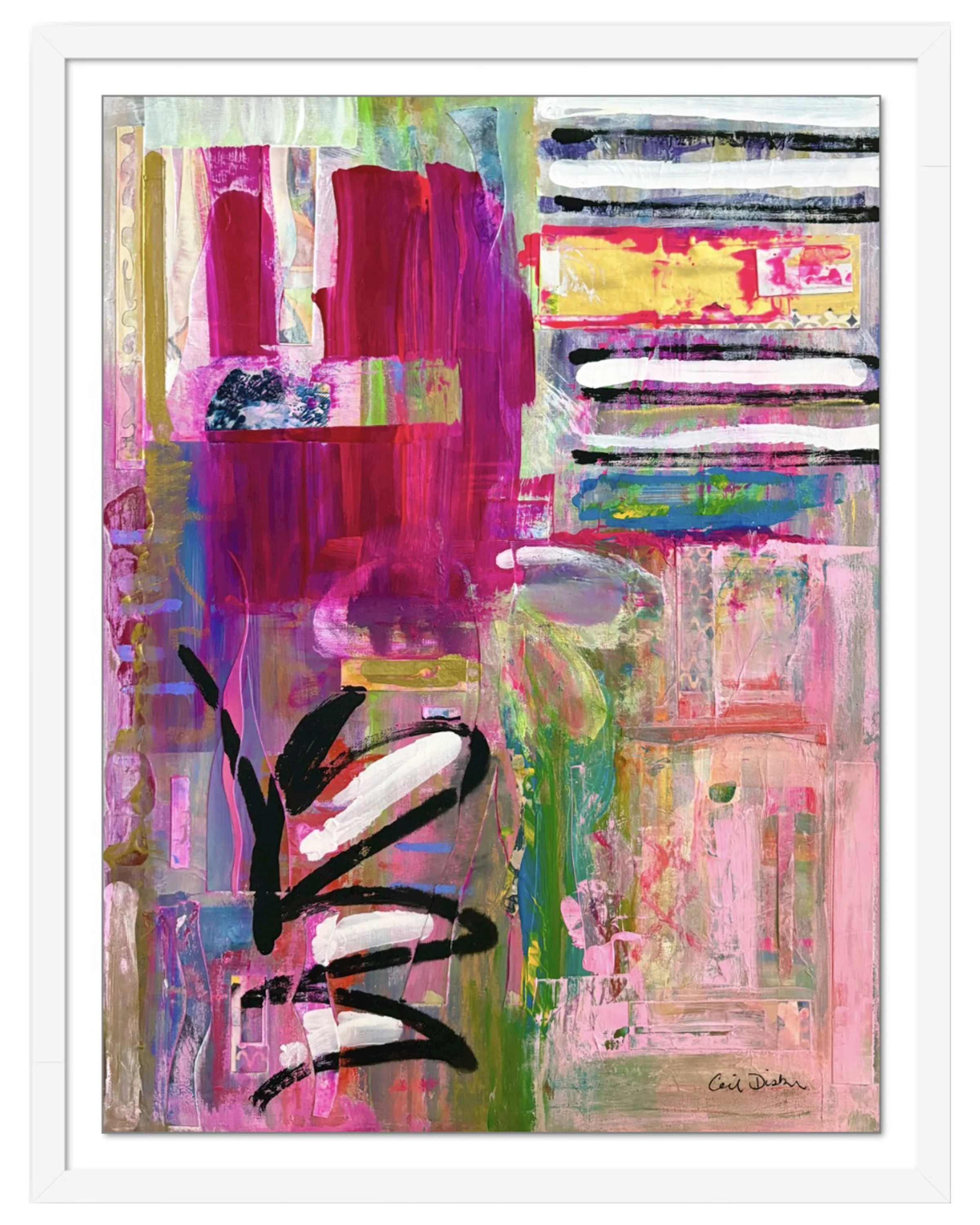 SMASH. 18x24 collage print, matted & framed. Ceil Diskin-2025.