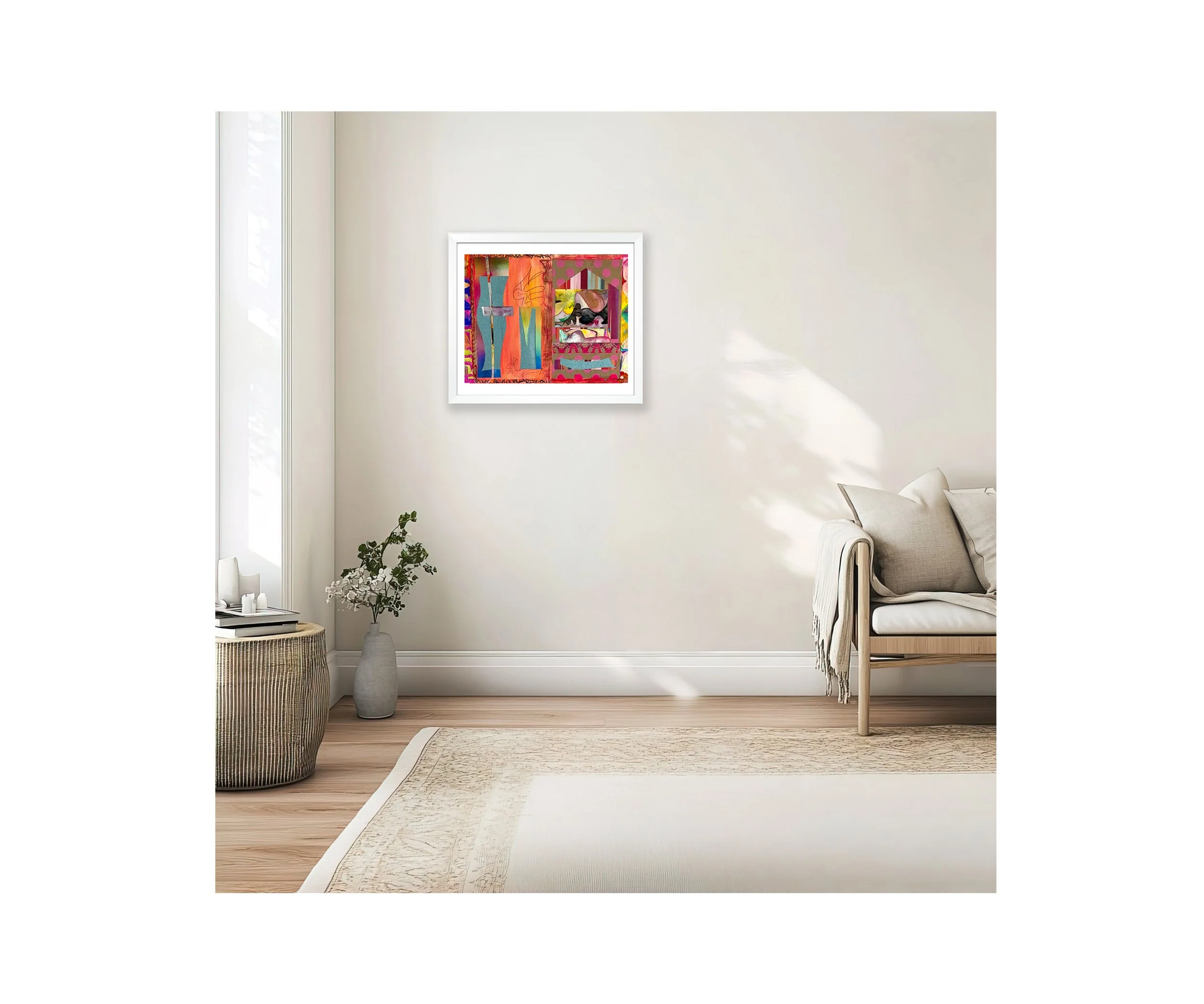 Summertime Birthday, hanging by white sofa, by Ceil Diskin