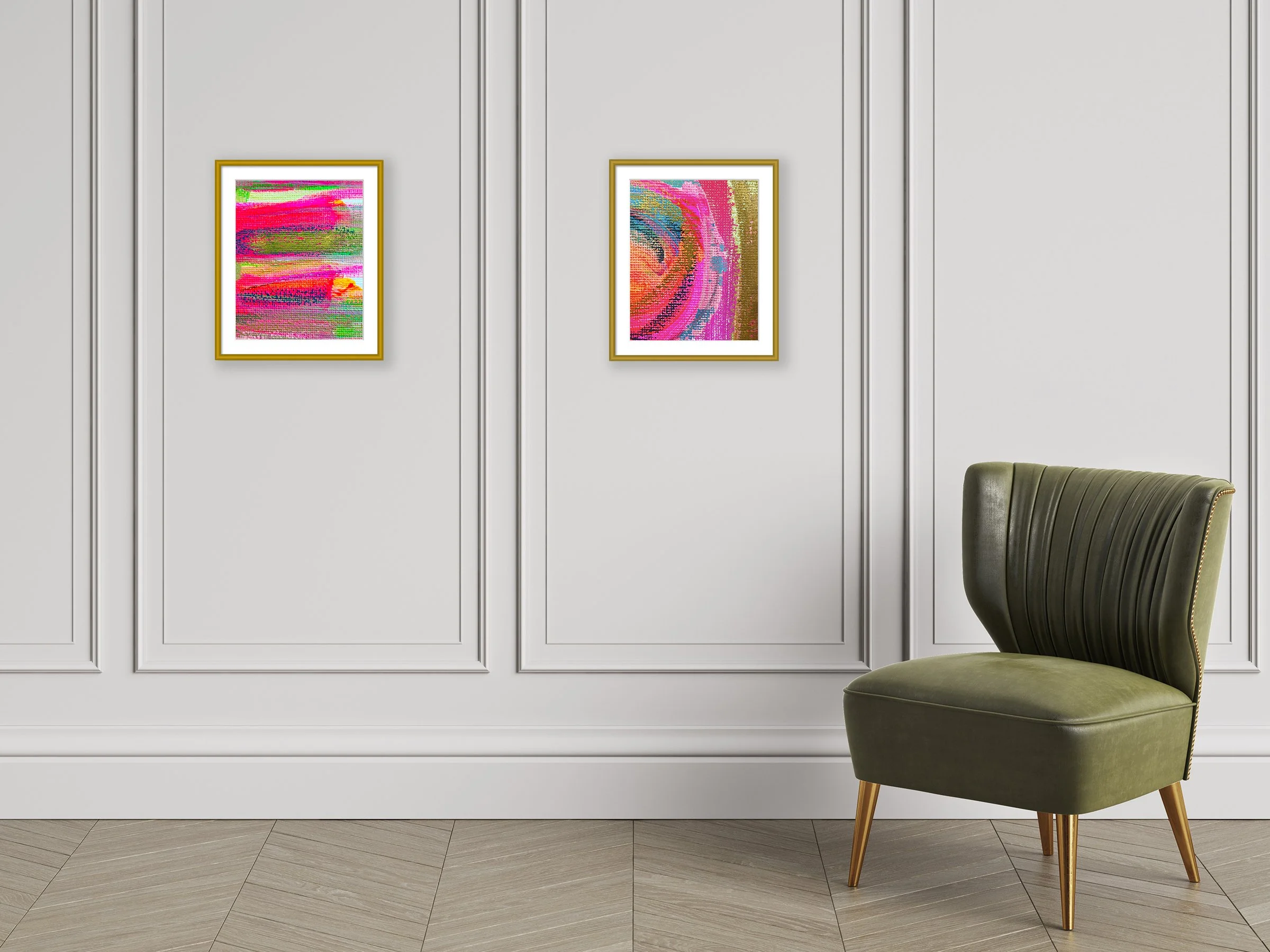 Marching Across & Here We Go 8x10 painting print, matted & framed, in scene. Ceil Diskin-2024.