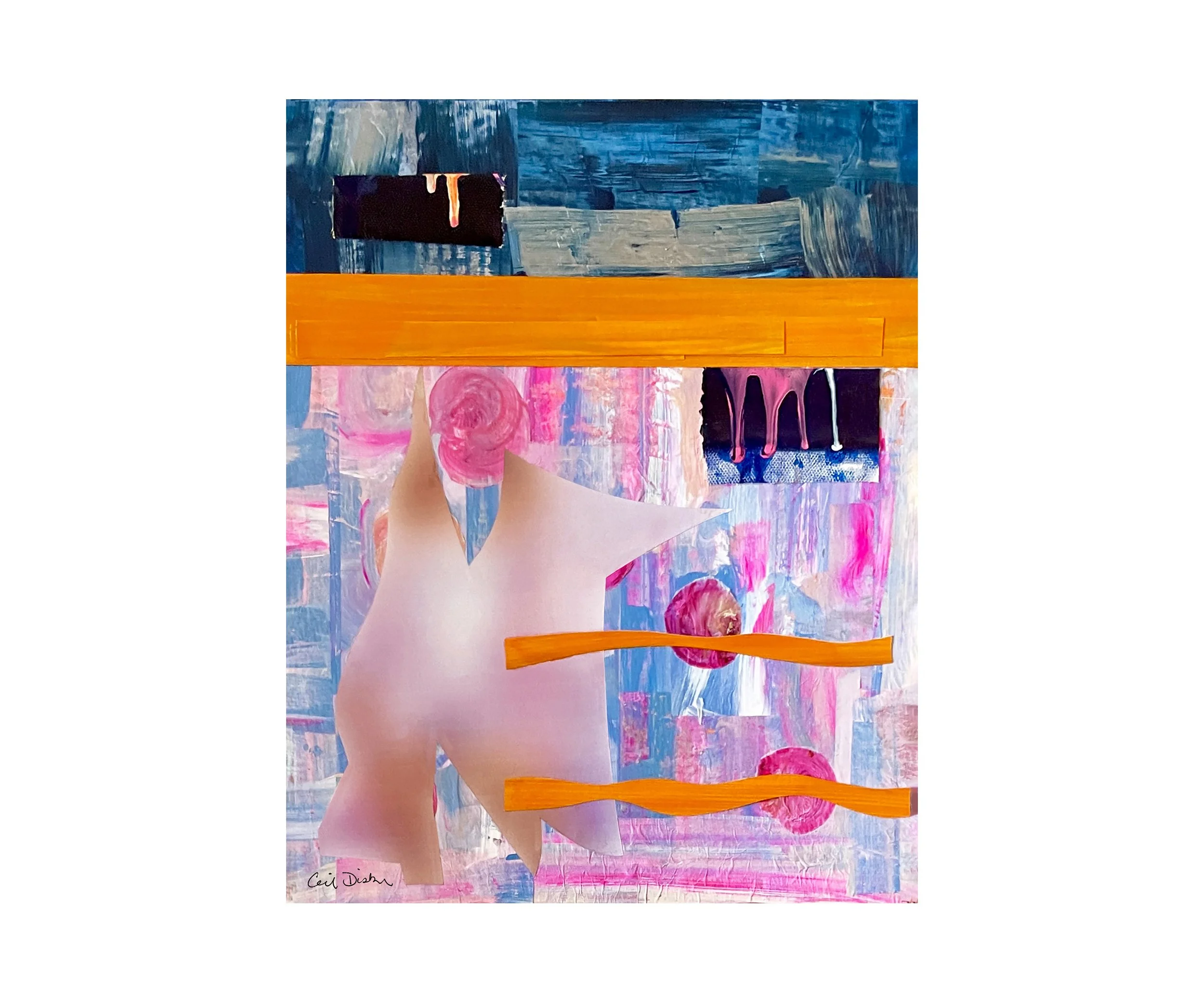 P.S. There's Cake, mixed media collage, by Ceil Diskin