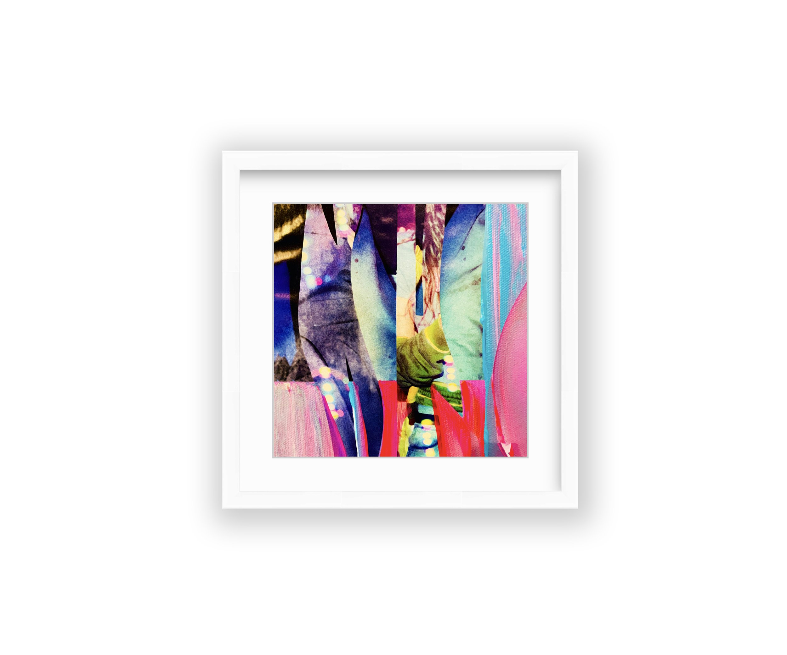 Run A Red Light, collage print, in white frame, by Ceil Diskin