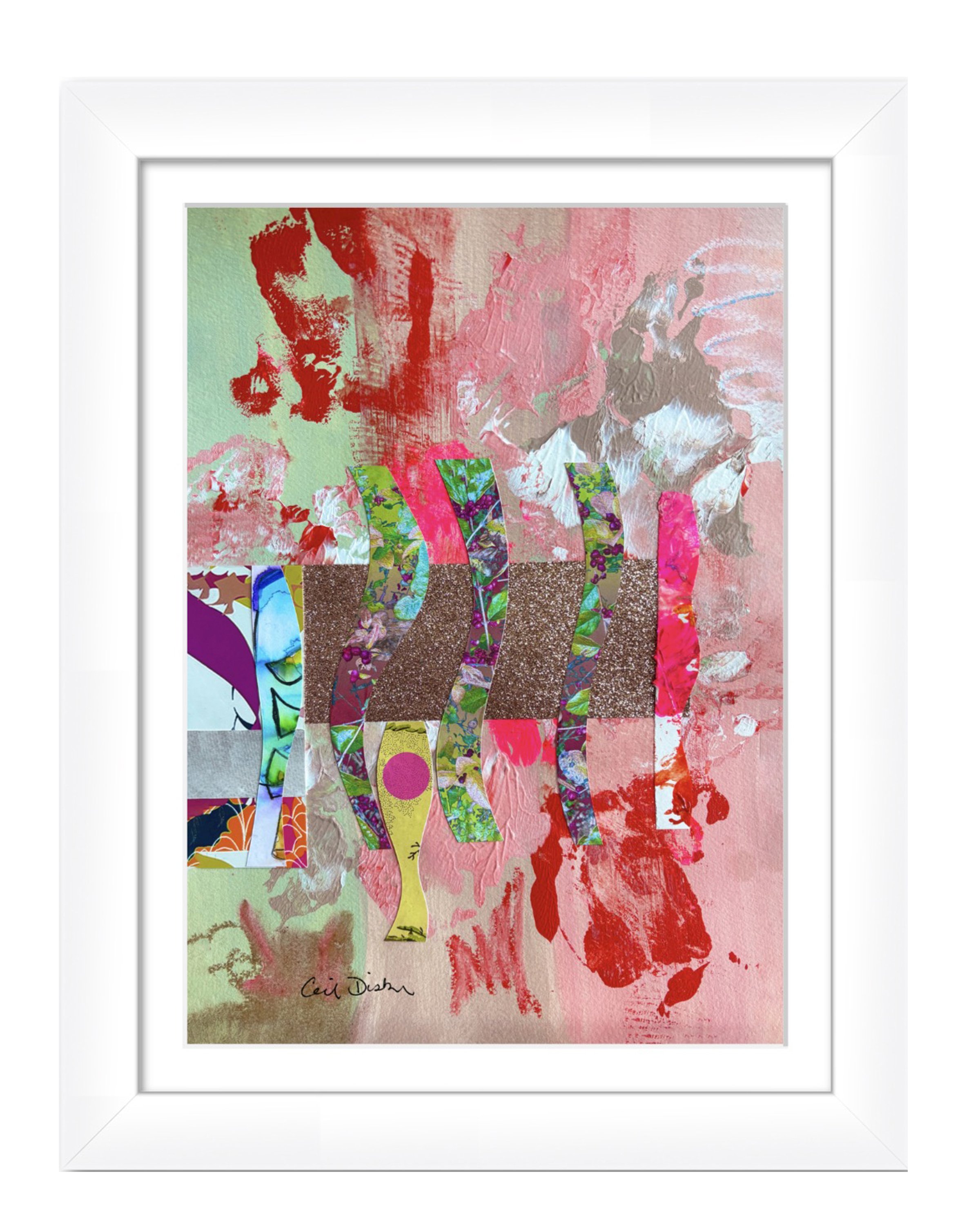 Joy, Sometimes. 10x14 collage print, matted & framed. Ceil Diskin-2025.