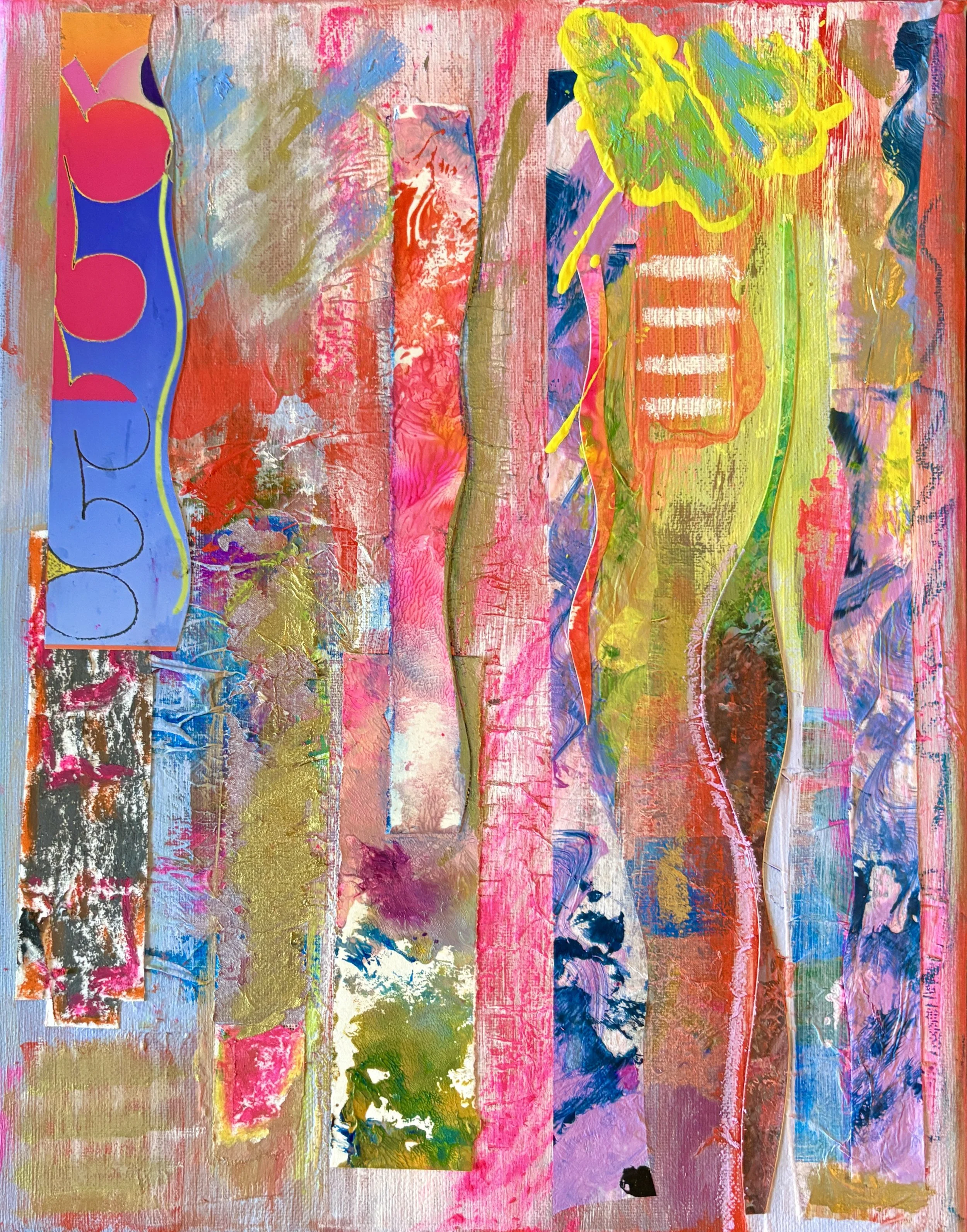 AfterParty, mixed media collage, by Ceil Diskin