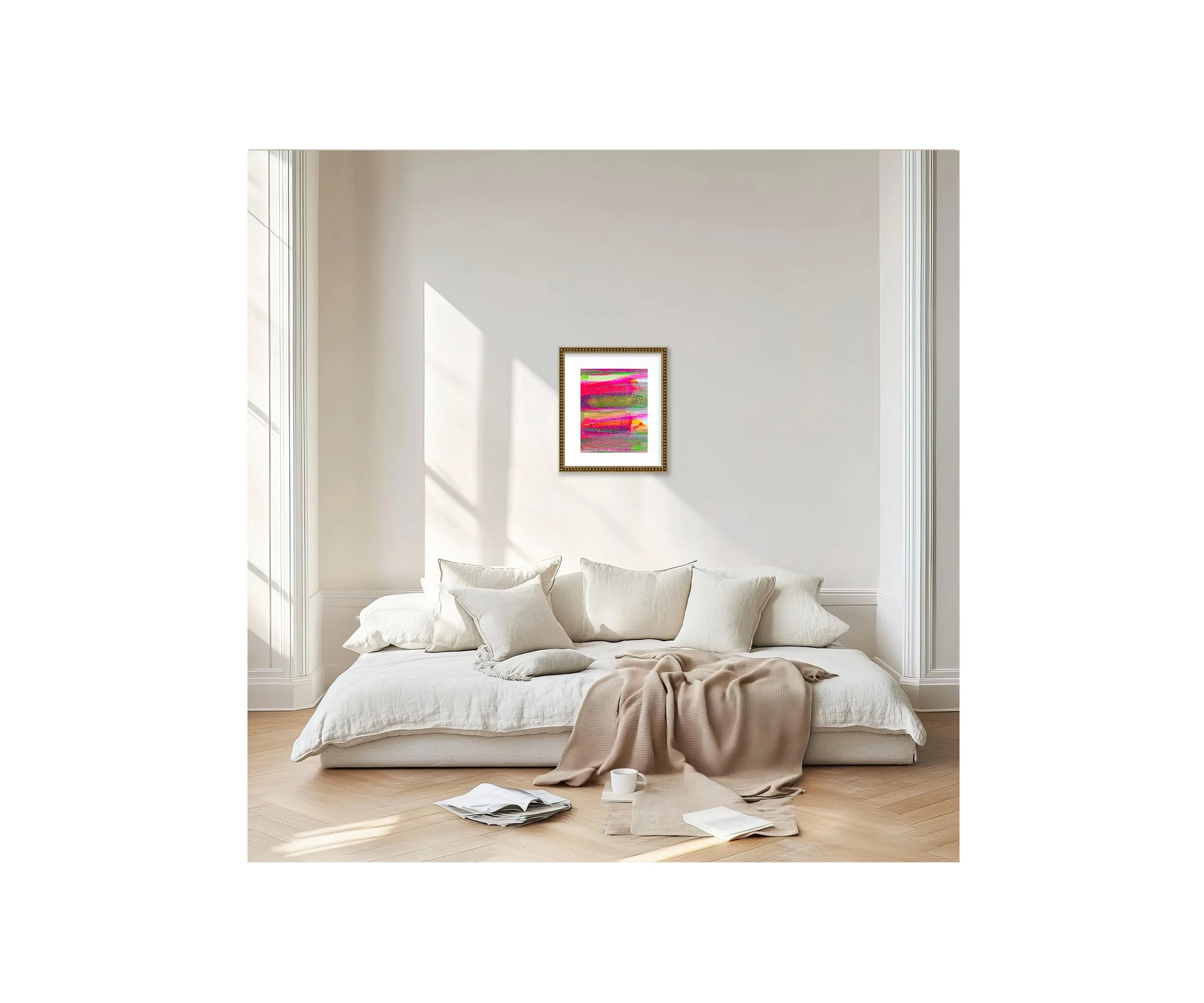 Marching Across, HOT-TO-GO Series, in beige living room, by Ceil Diskin