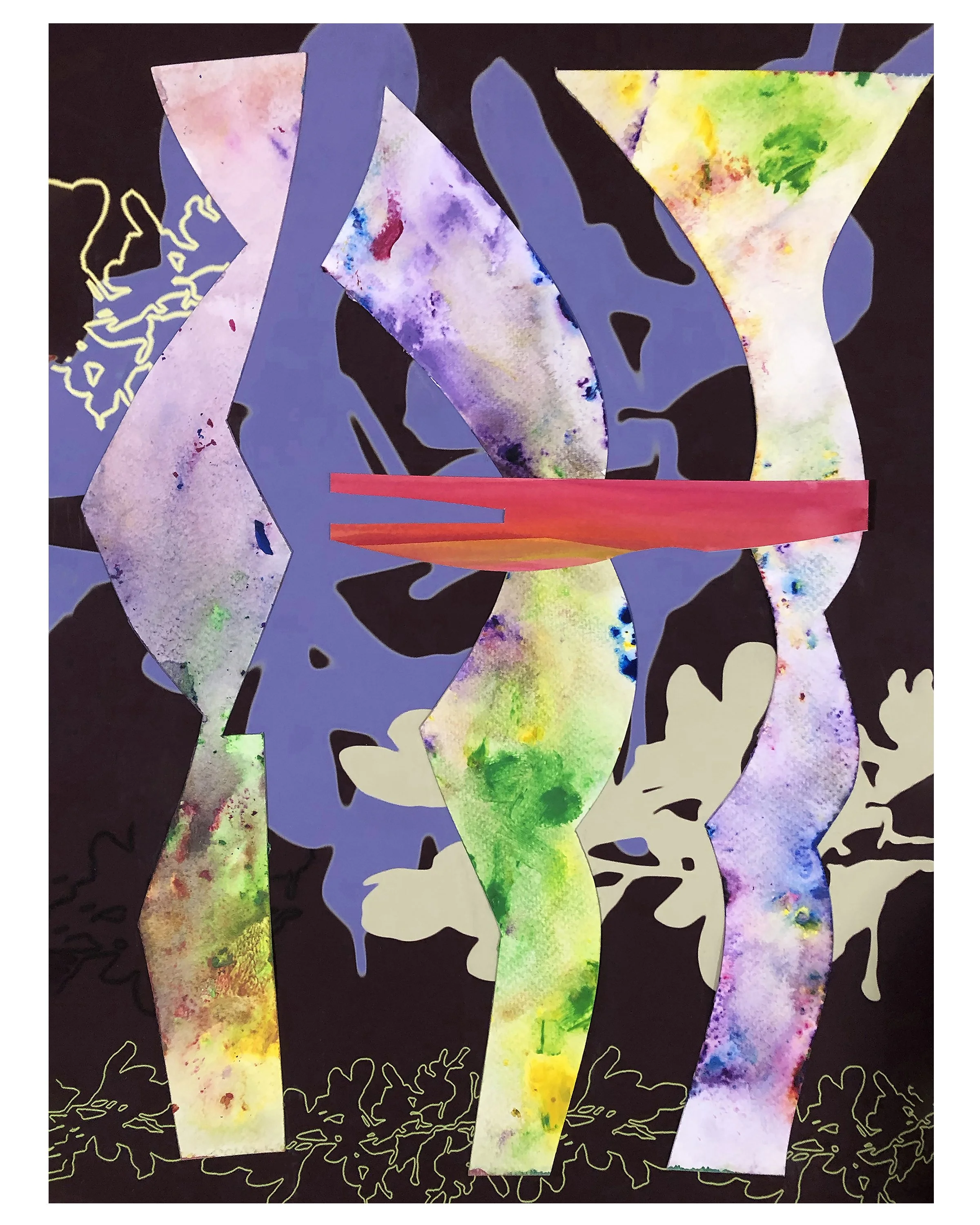 HULA, mixed media collage, by Ceil Diskin