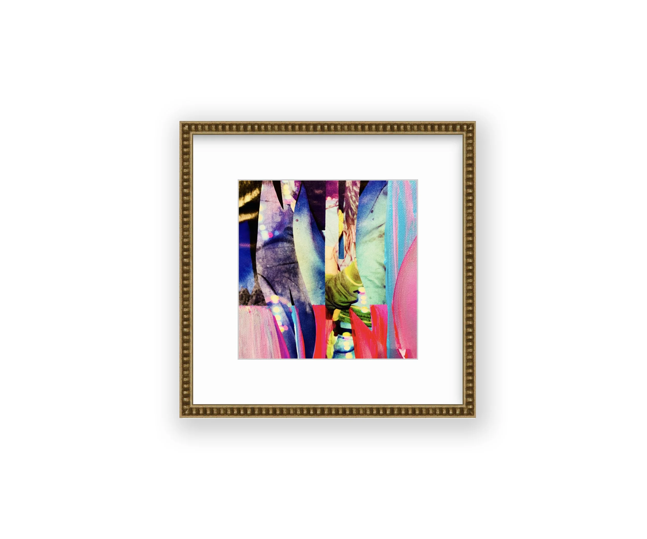 Run A Red Light, collage print, in gold bead frame, by Ceil Diskin