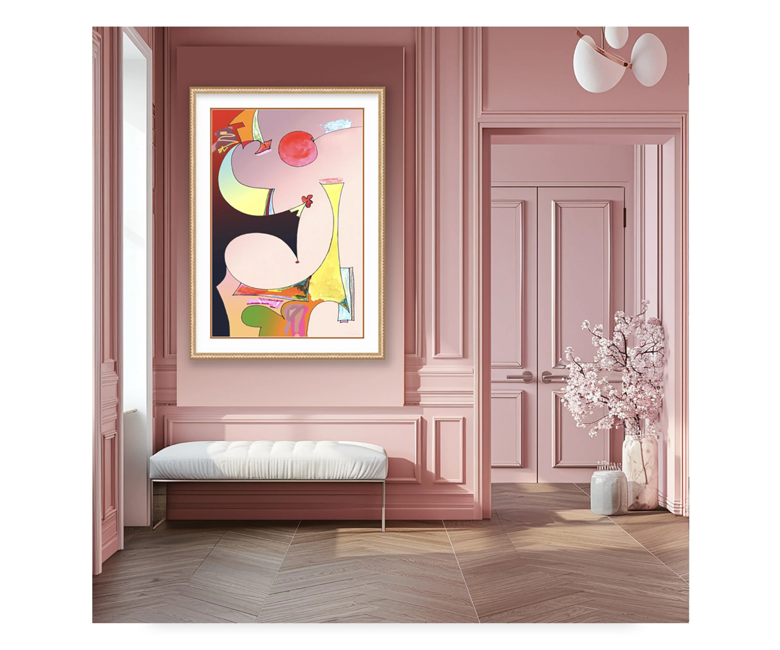 Cherry, in pink foyer, by Ceil Diskin