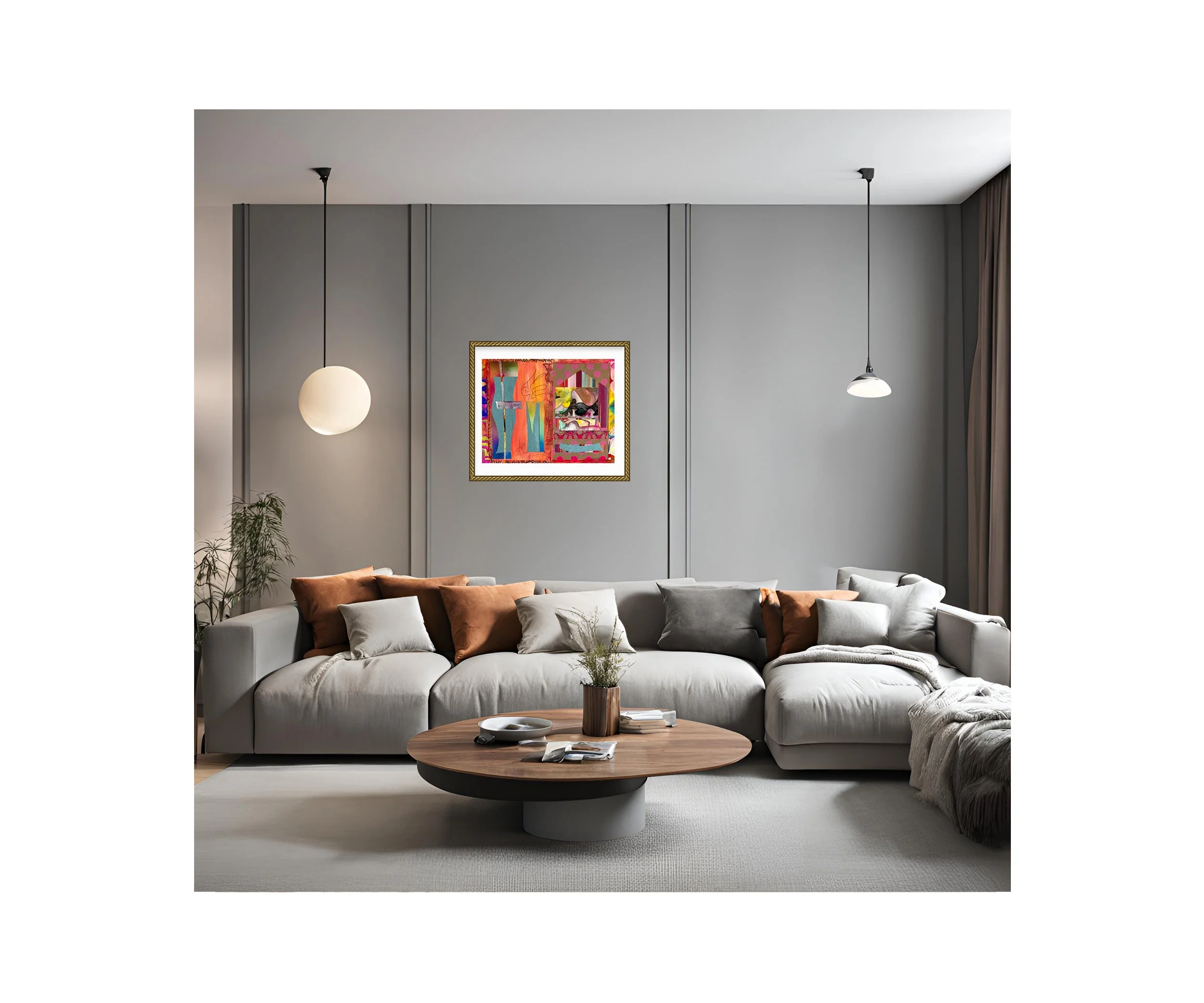Summertime Birthday, over grey sofa, by Ceil Diskin