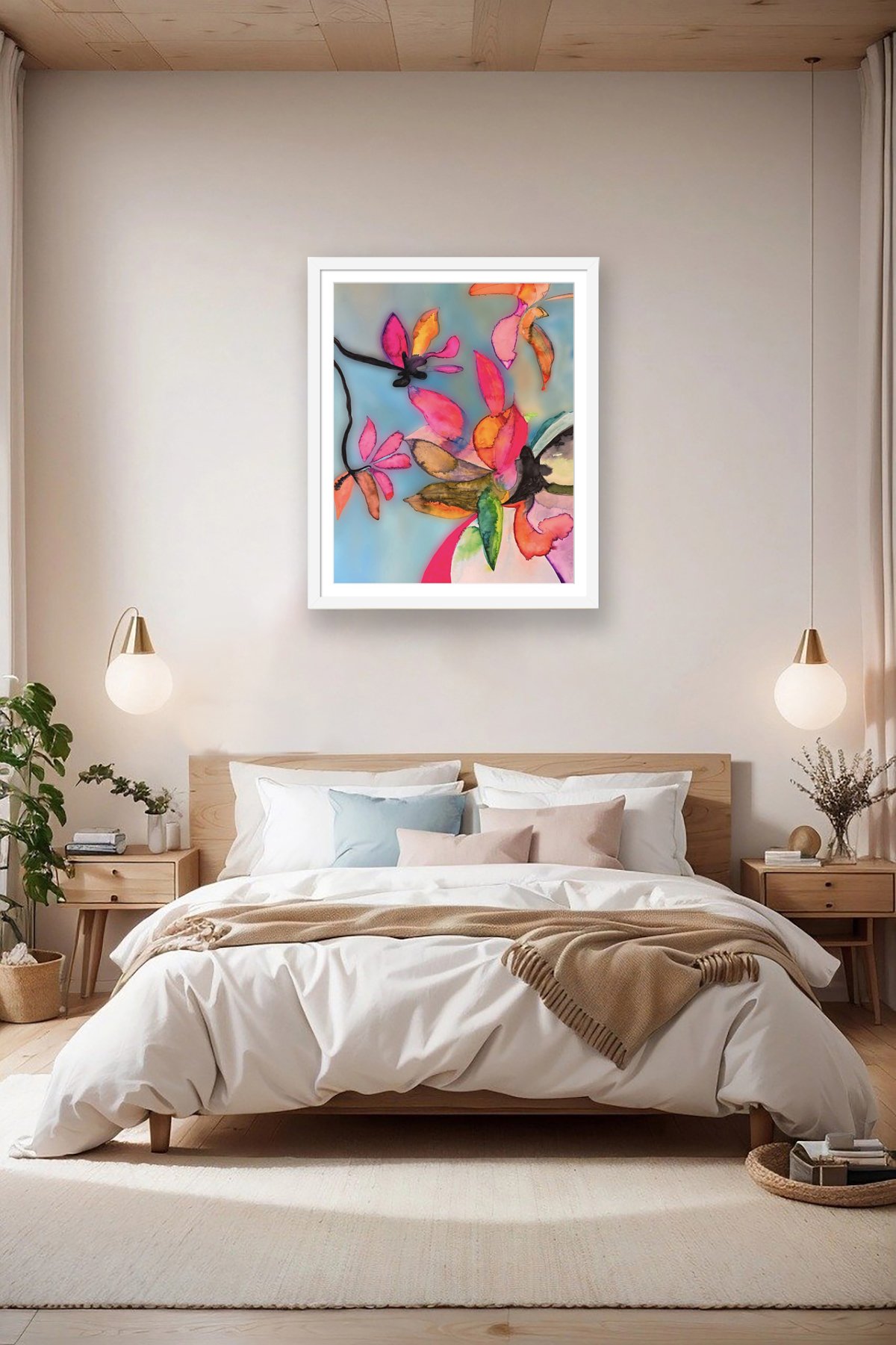Flowering Tree. 16”x20” digital print, matted & framed, in scene. Ceil Diskin, 2020.
