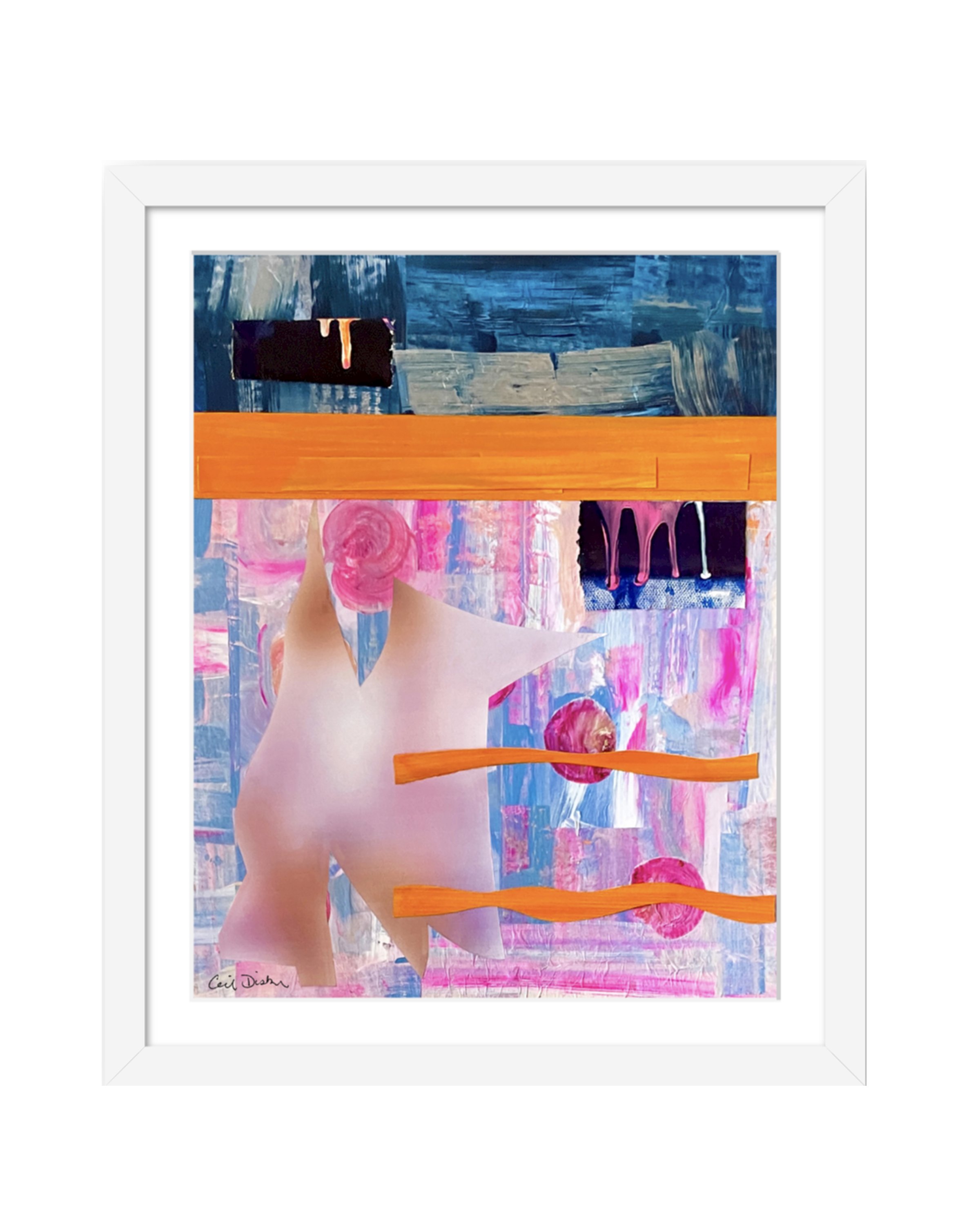 P.S. There’s Cake. 14x11 collage print, matted & framed. Ceil Diskin-2025.