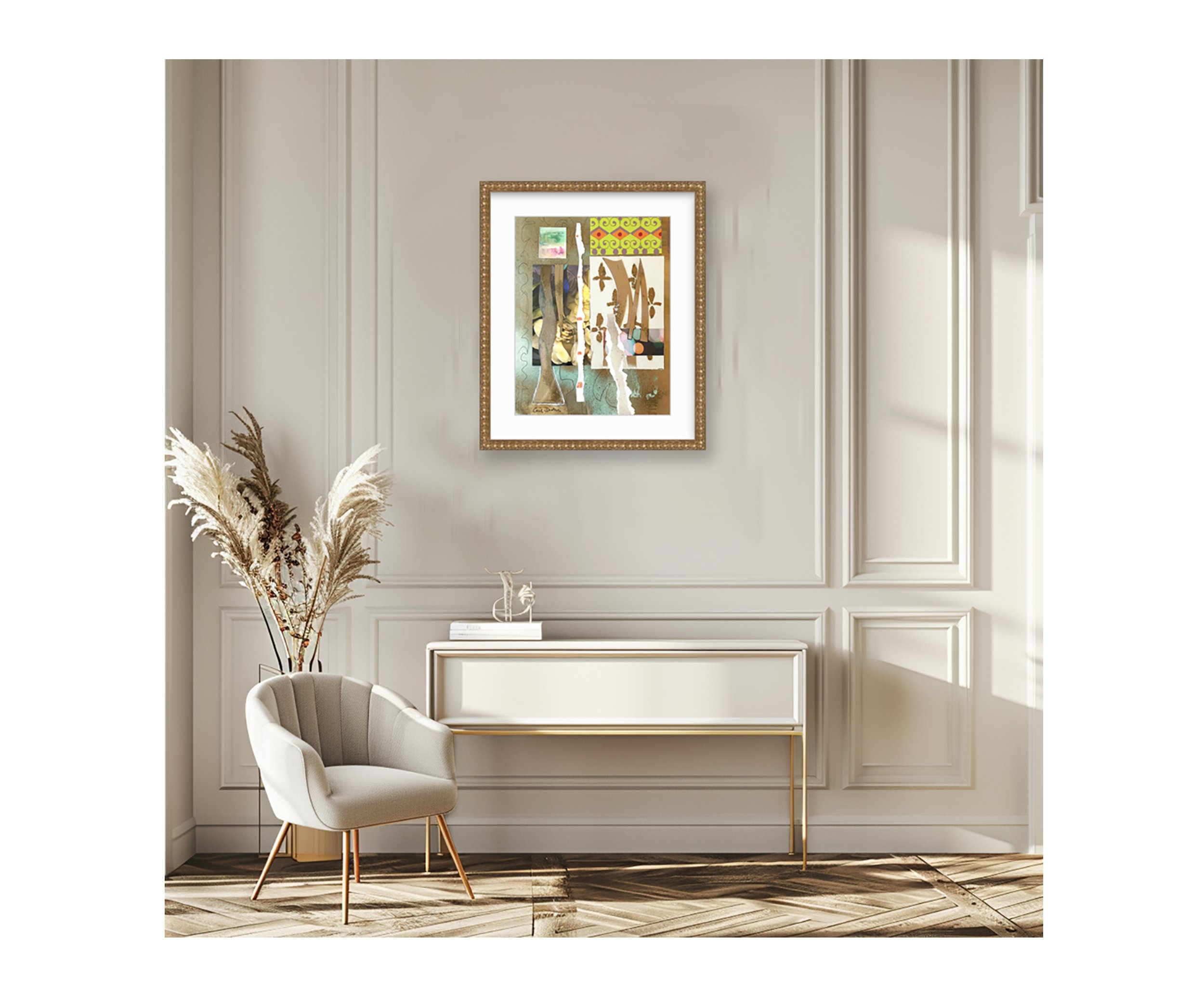 King of Swords, hanging in beige foyer, by Ceil Diskin