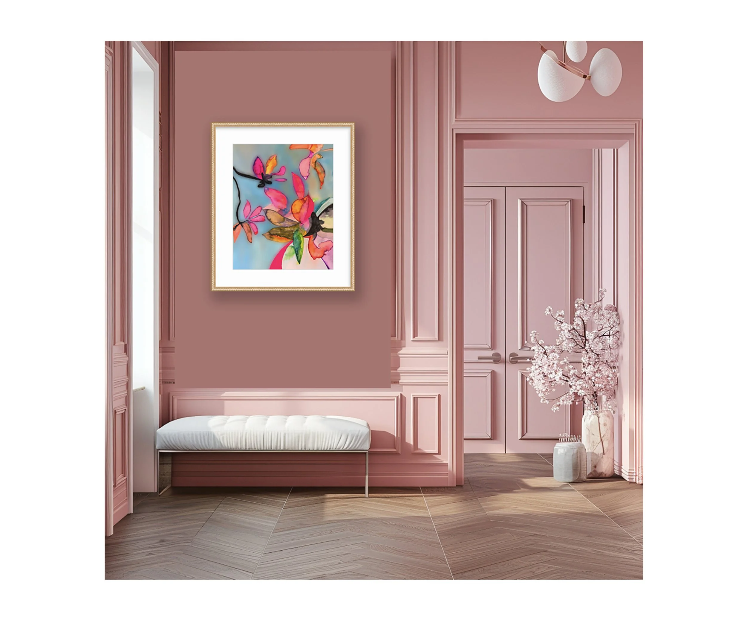 Flowering Tree, in pink foyer, by Ceil Diskin