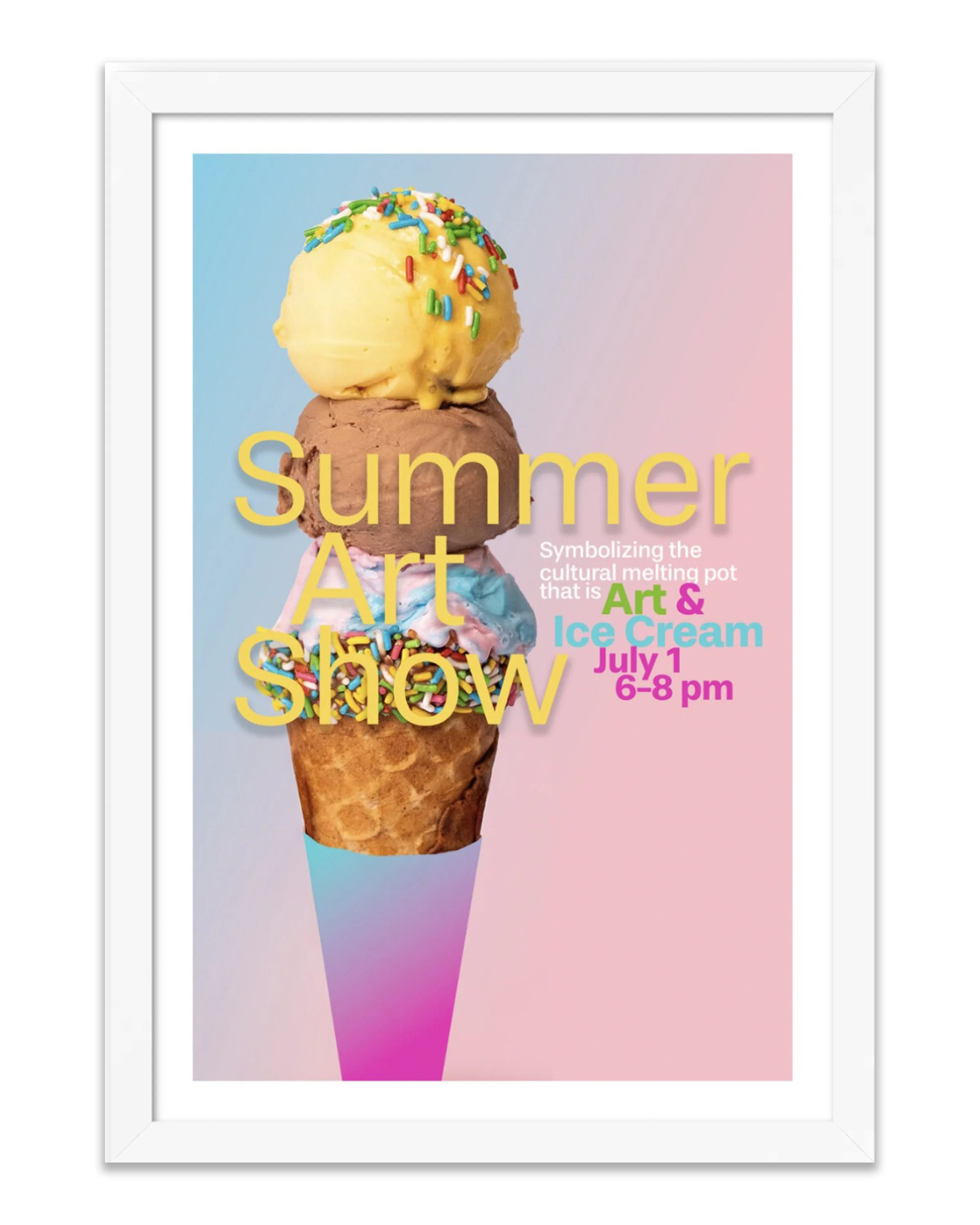 Summer Art Show poster, white frame & mat 11x17