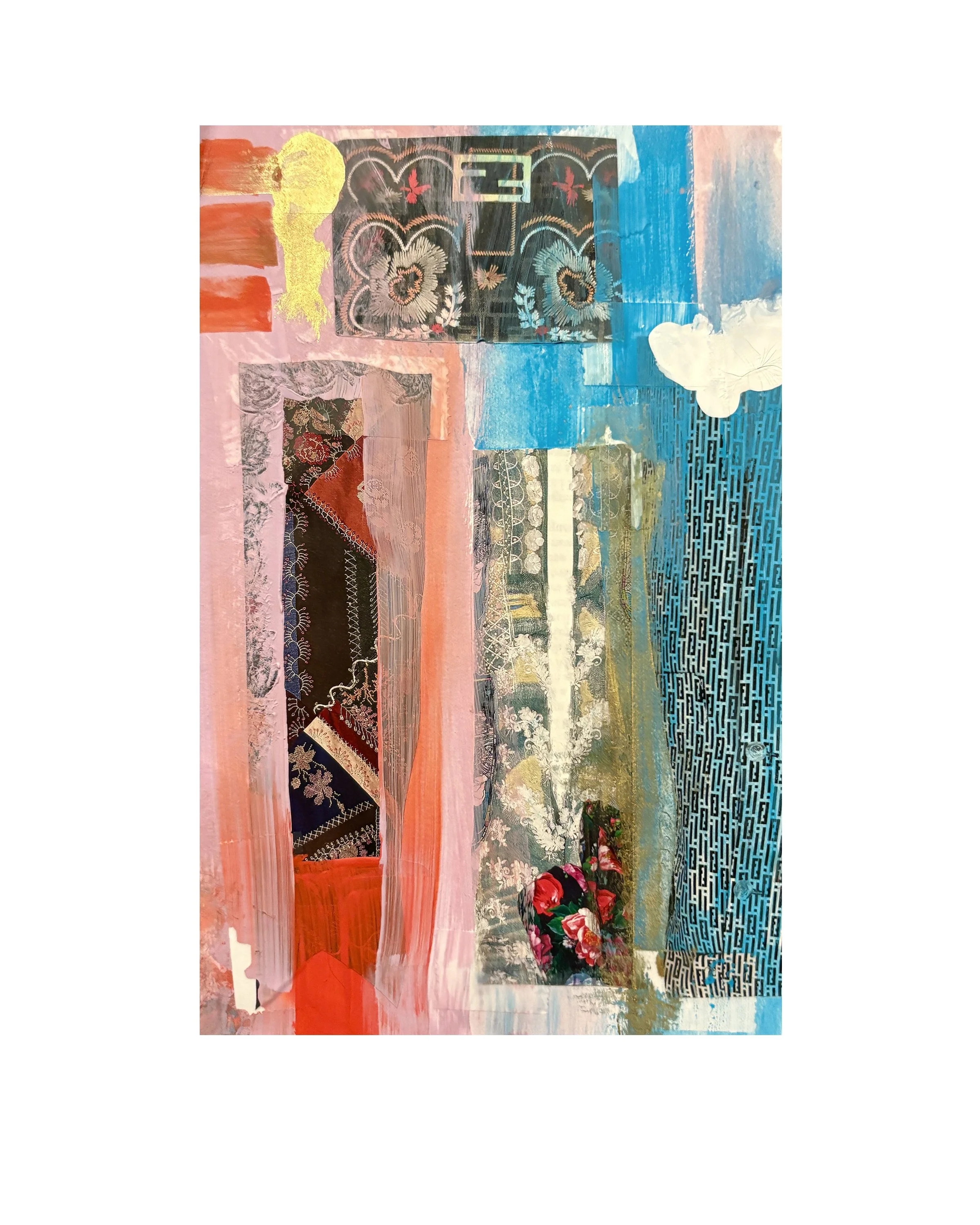 Pretty. 7x11 collage-painting on paper. Ceil Diskin-2025.