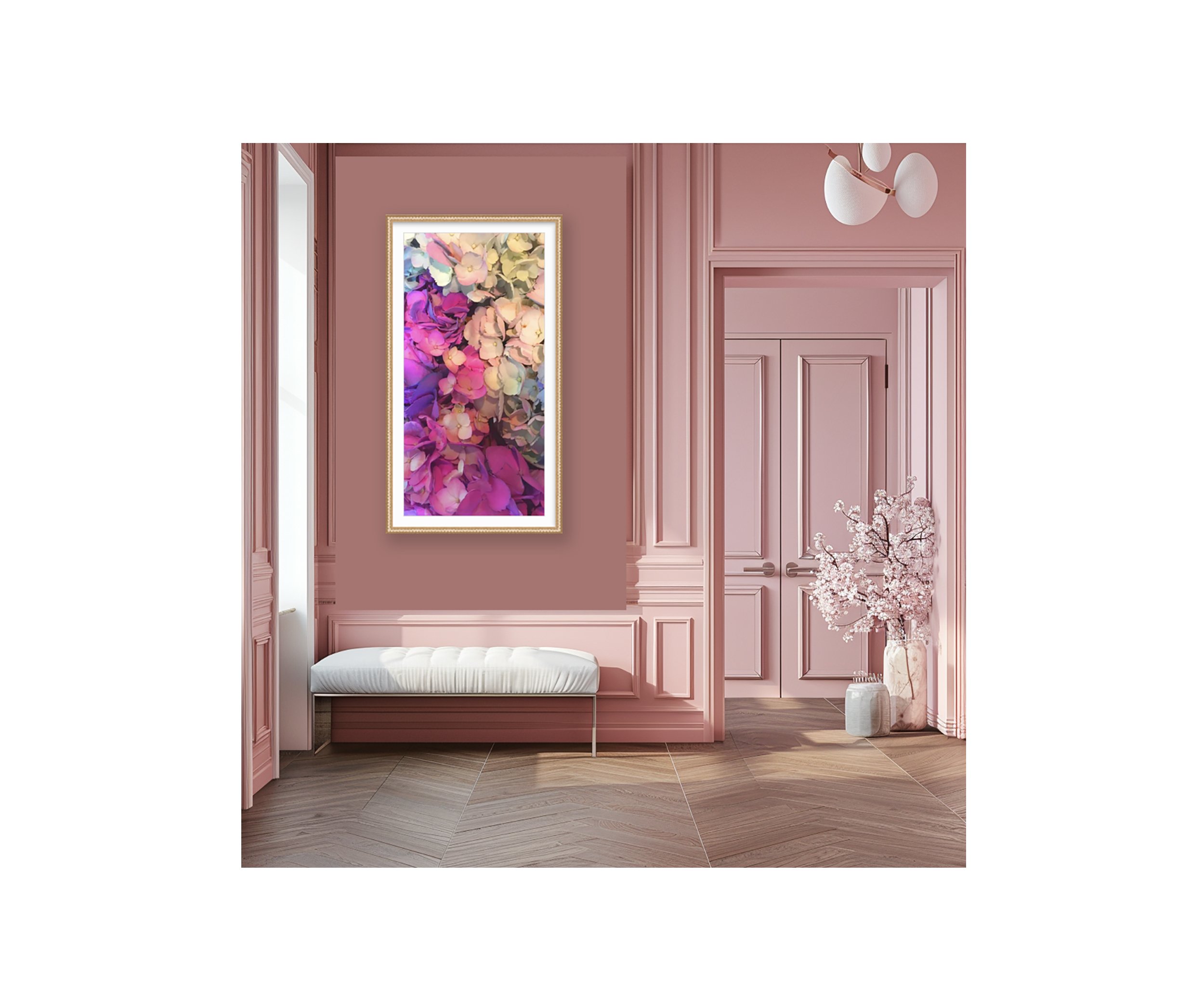 Hydrangeas - June 2nd, in pink foyer, by Ceil Diskin