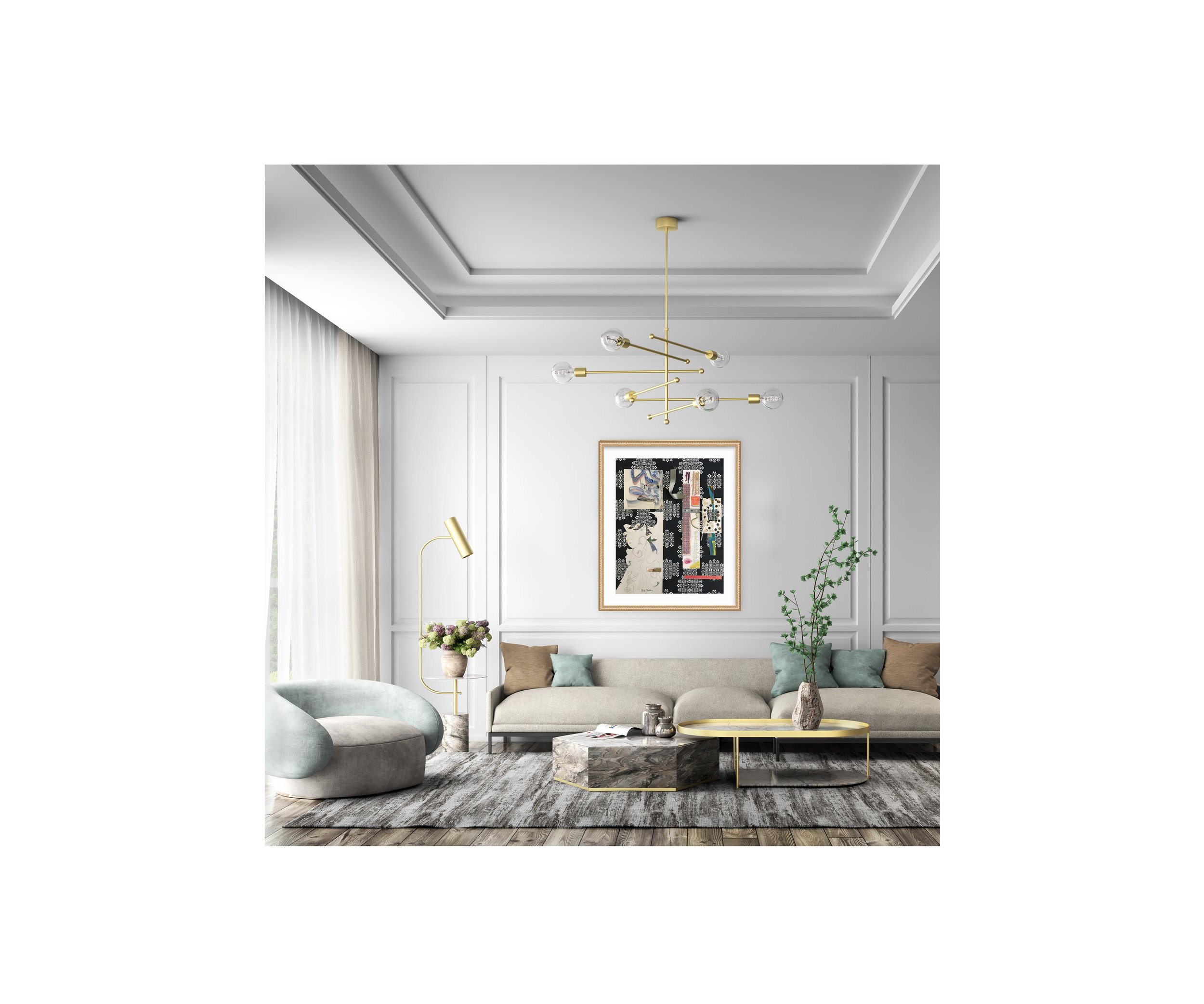 Cake, Mixed Media Collage Print, in elegant living room, by Ceil Diskin