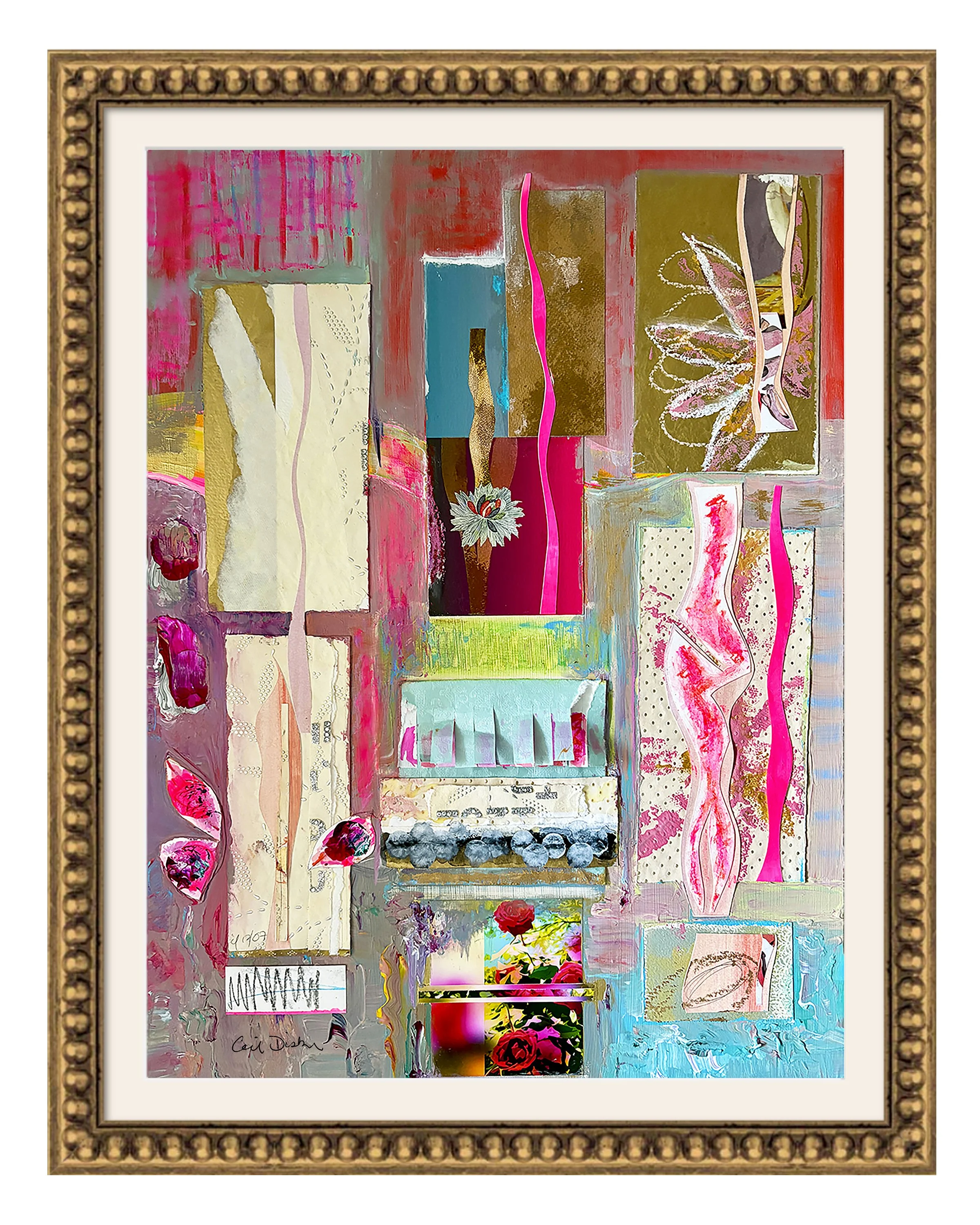 Mimi & Coco 4Ever. 15x20 collage print, matted & framed. Ceil Diskin-2025.